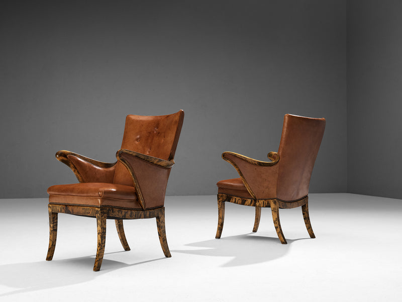 Frits Henningsen Pair of Armchairs in Birch and Niger Leather