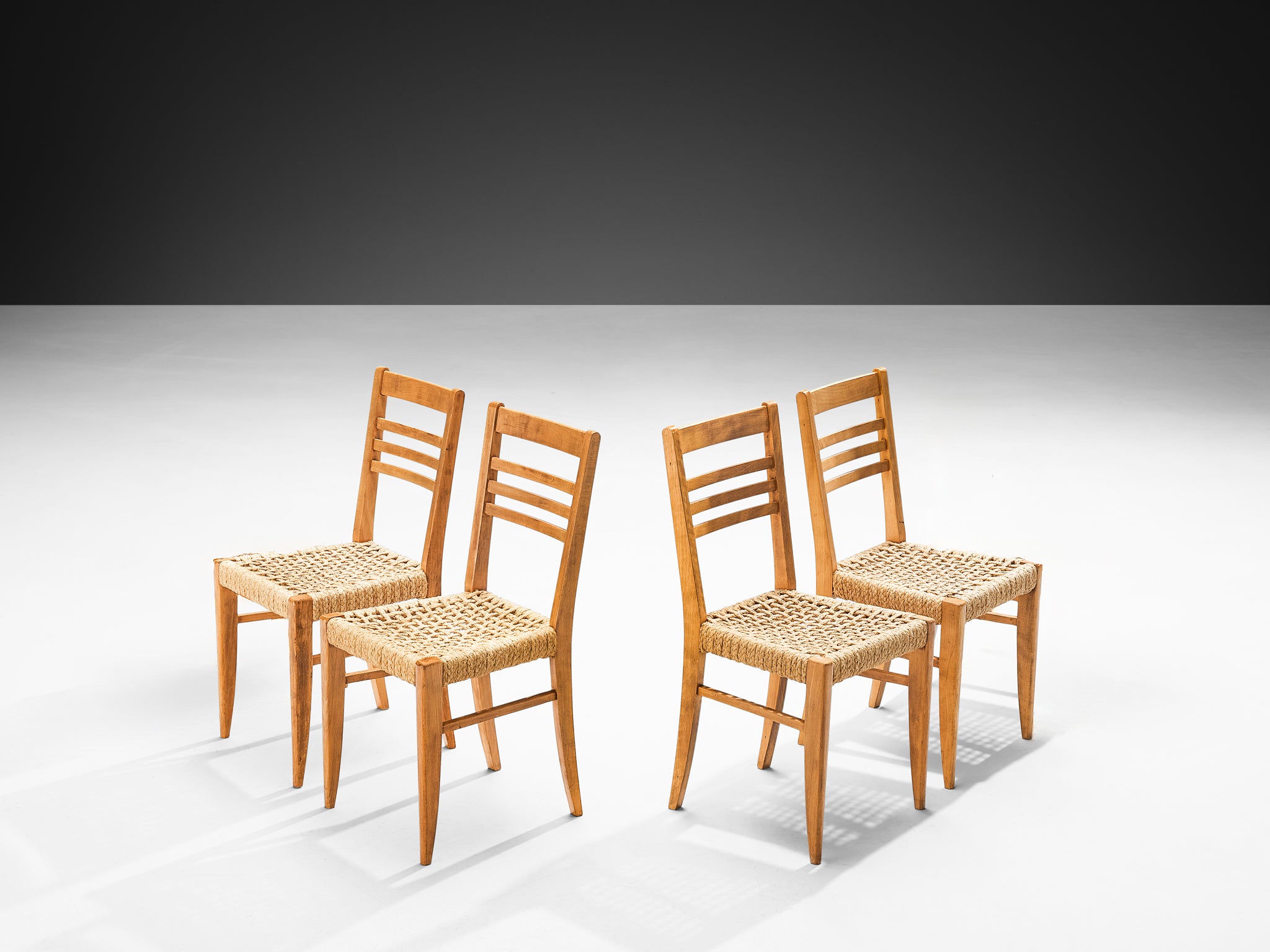 Adrien Audoux & Frida Minnet for Vido Set of Four Dining Chairs in Braided Hemp Seating Morentz