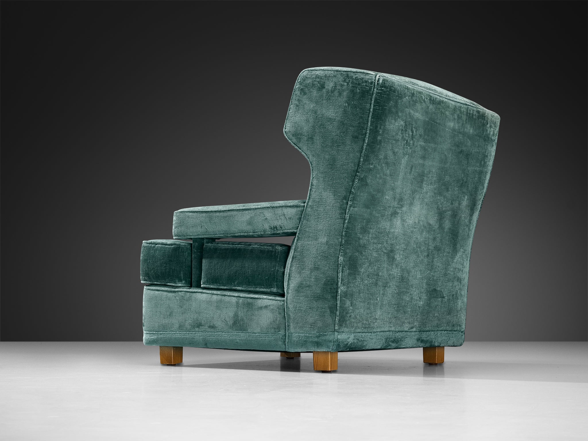 Italian Wingback Chair with Ottoman in Mint Green Velour Seating Morentz