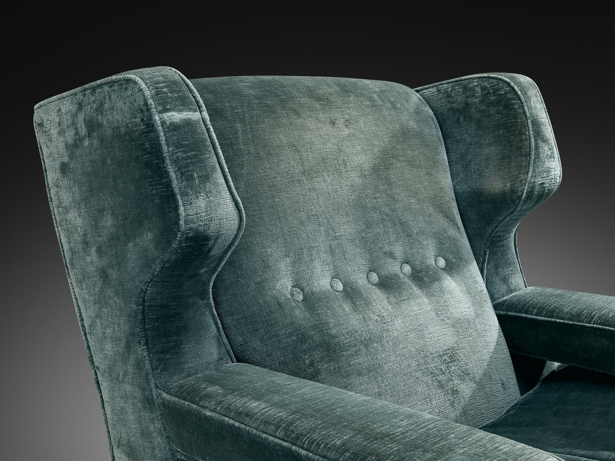 Italian Wingback Chair with Ottoman in Mint Green Velour Seating Morentz