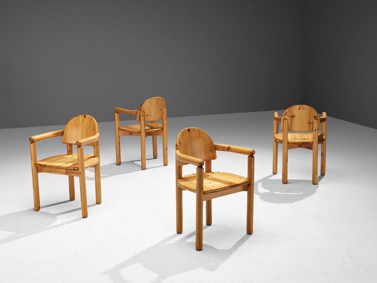 Danish Set of Four Armchairs in Solid Pine
