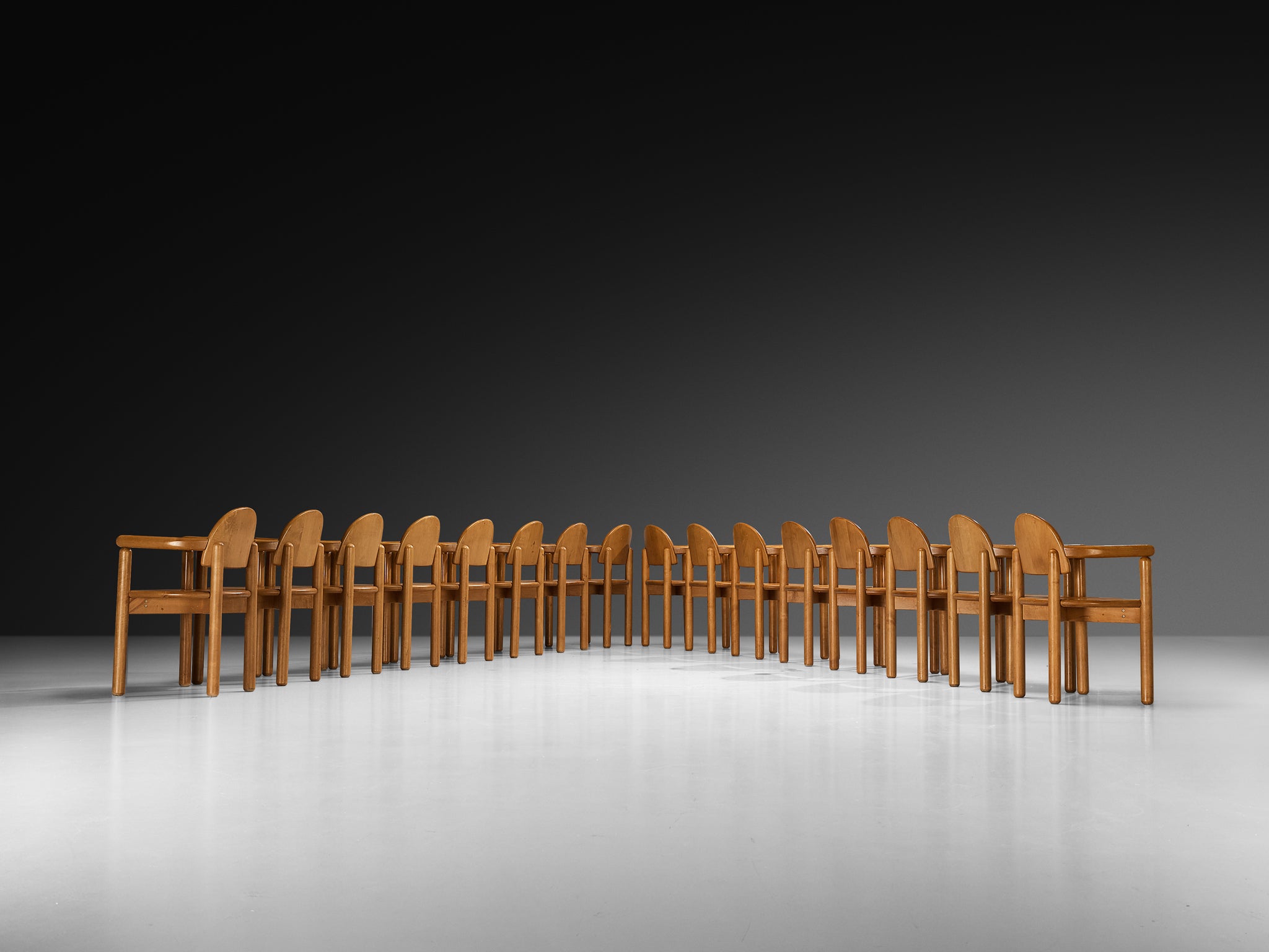 Rainer Daumiller Set of Sixteen Dining Chairs in Solid Pine Seating Morentz
