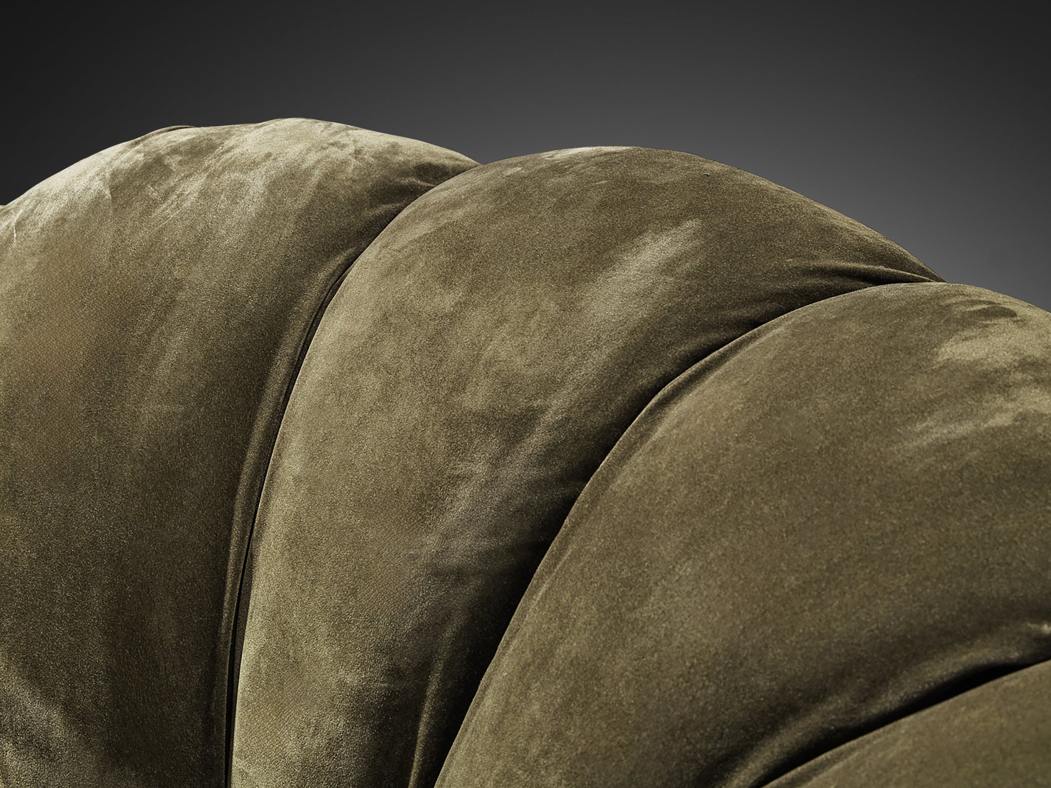 Italian Organic Pair of Lounge Chairs in Khaki Green Velvet Seating Morentz