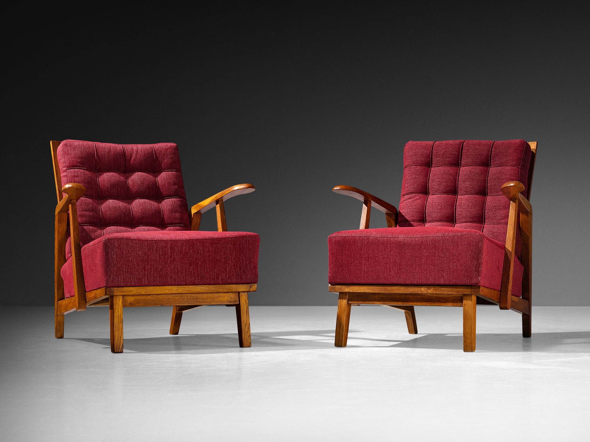 Pair of Mid-Century Lounge Chairs in Oak With Slatted Backs Seating Morentz