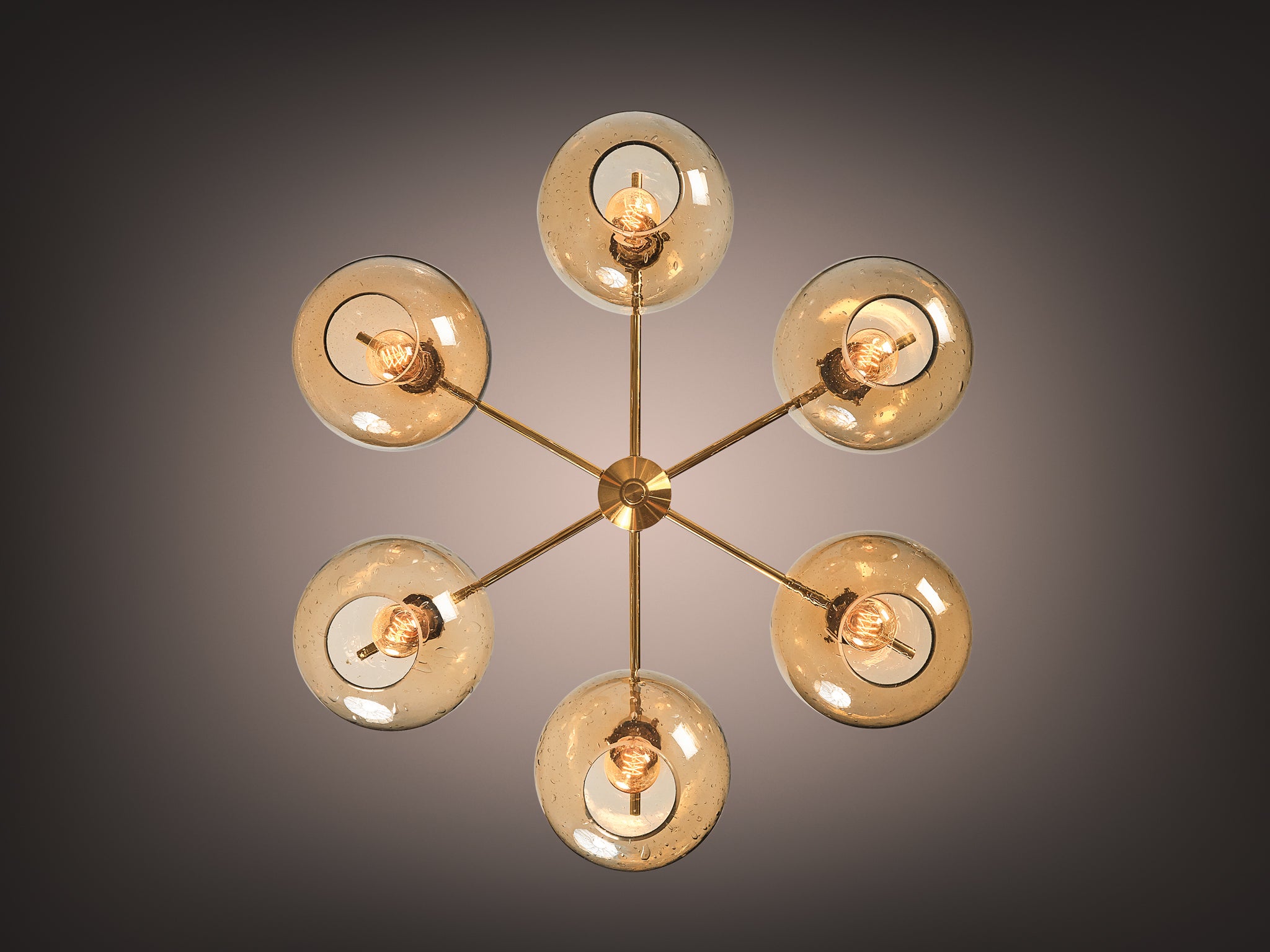 Holger Johansson for Westal Chandelier in Brass and Smoked Glass Lighting Morentz