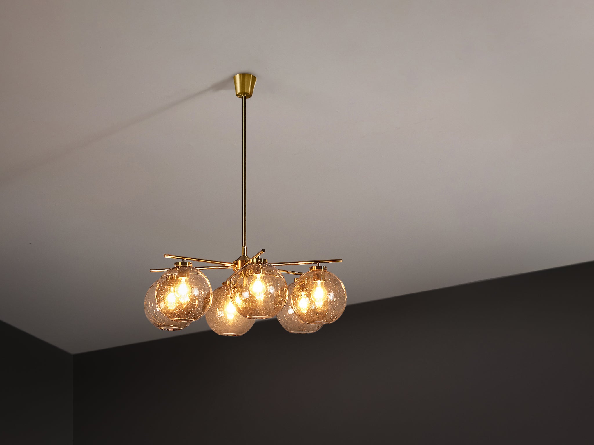Holger Johansson for Westal Chandelier in Brass and Smoked Glass