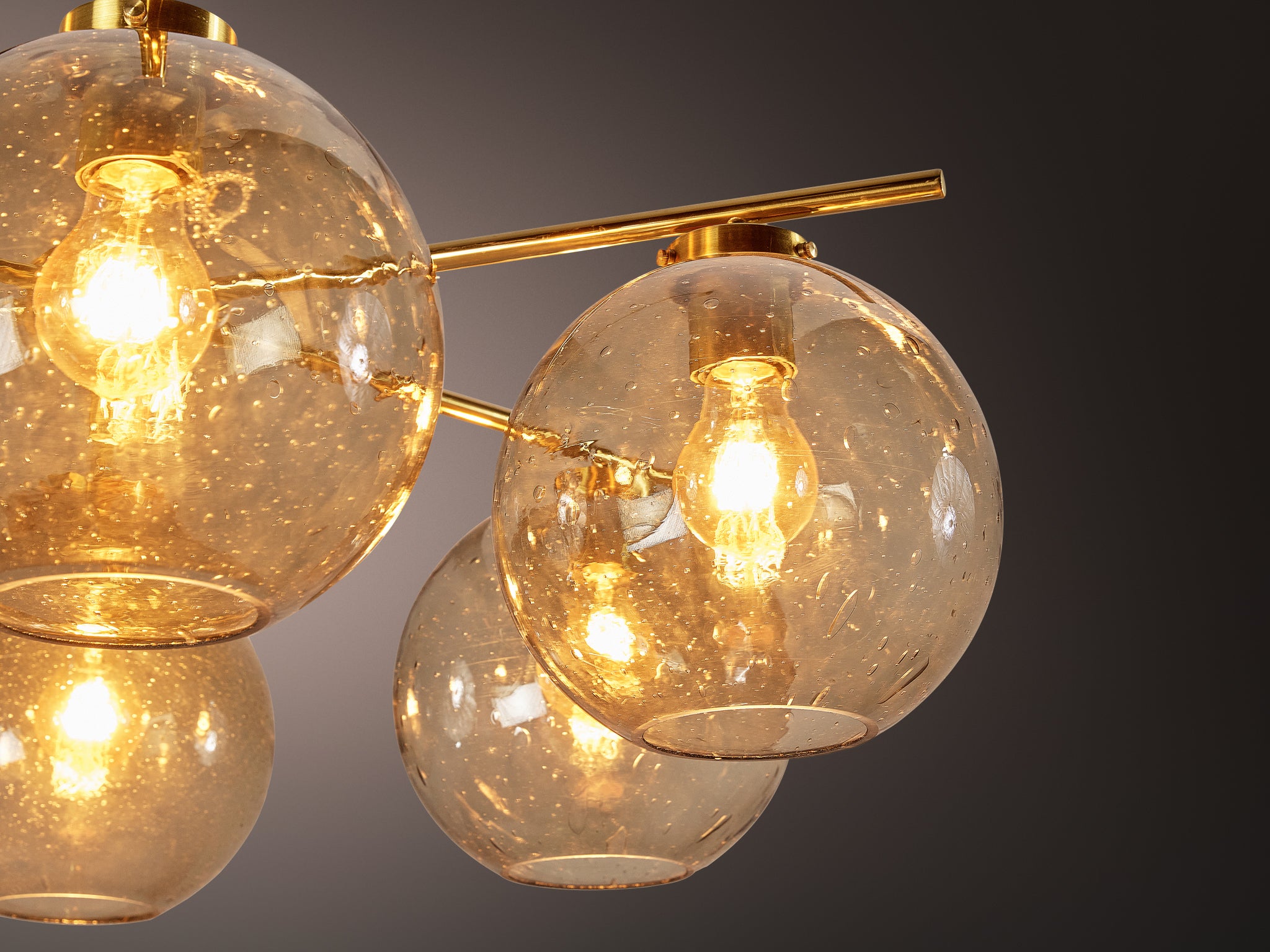 Holger Johansson for Westal Chandelier in Brass and Smoked Glass Lighting Morentz