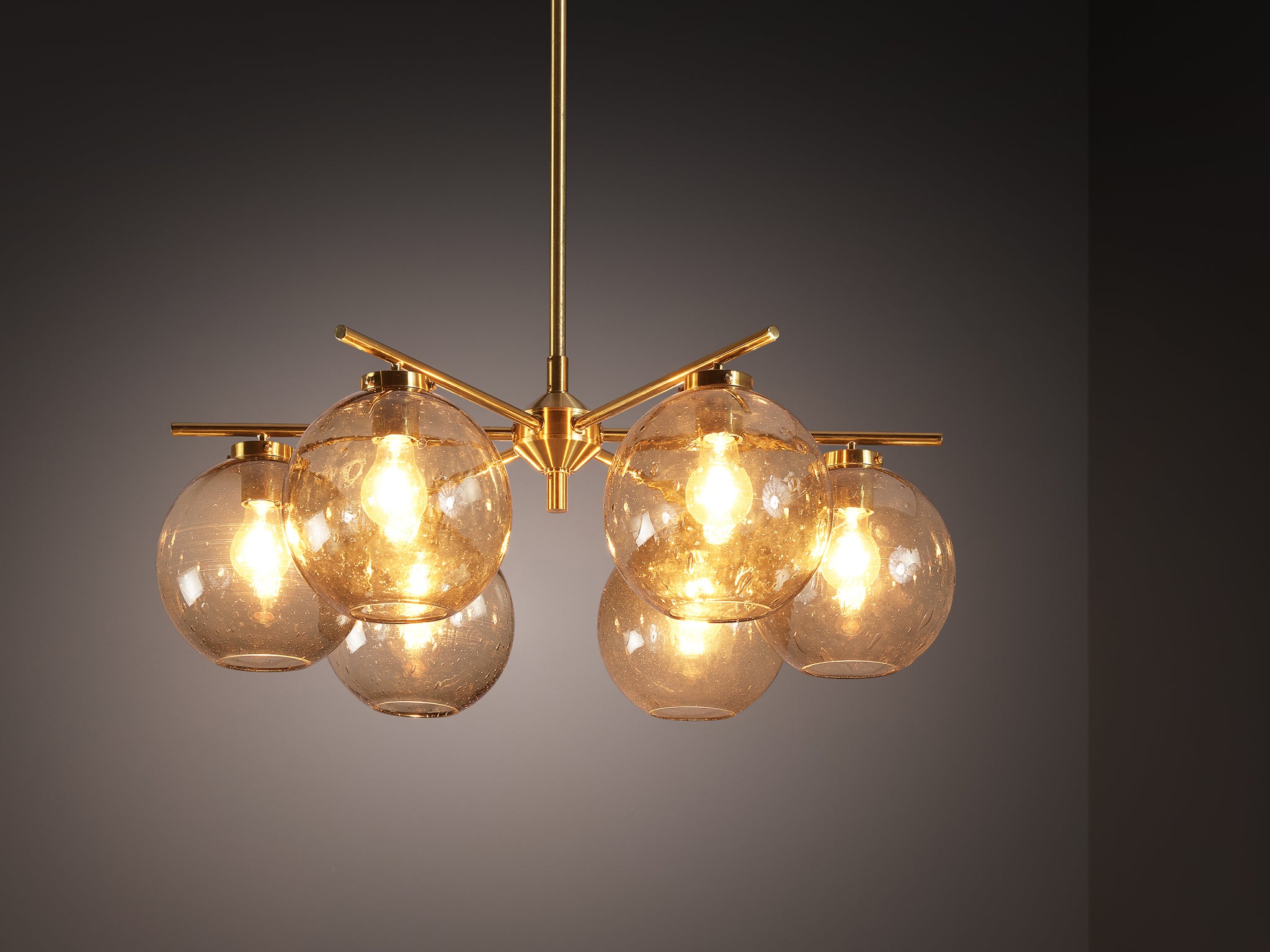Holger Johansson for Westal Chandelier in Brass and Smoked Glass