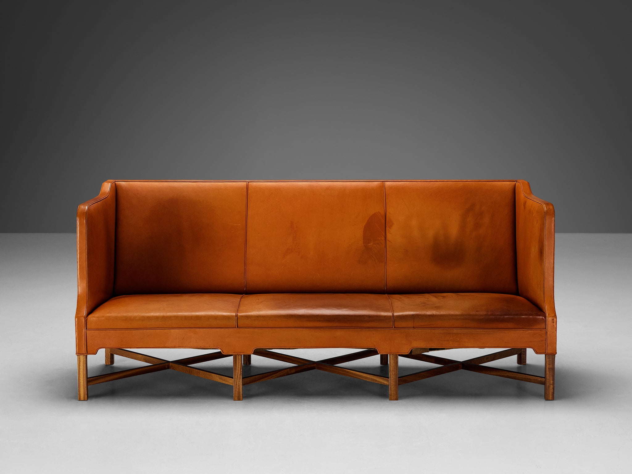 Kaare Klint for Rud. Rasmussen Sofa model 4118 in Leather and Mahogany Seating Morentz