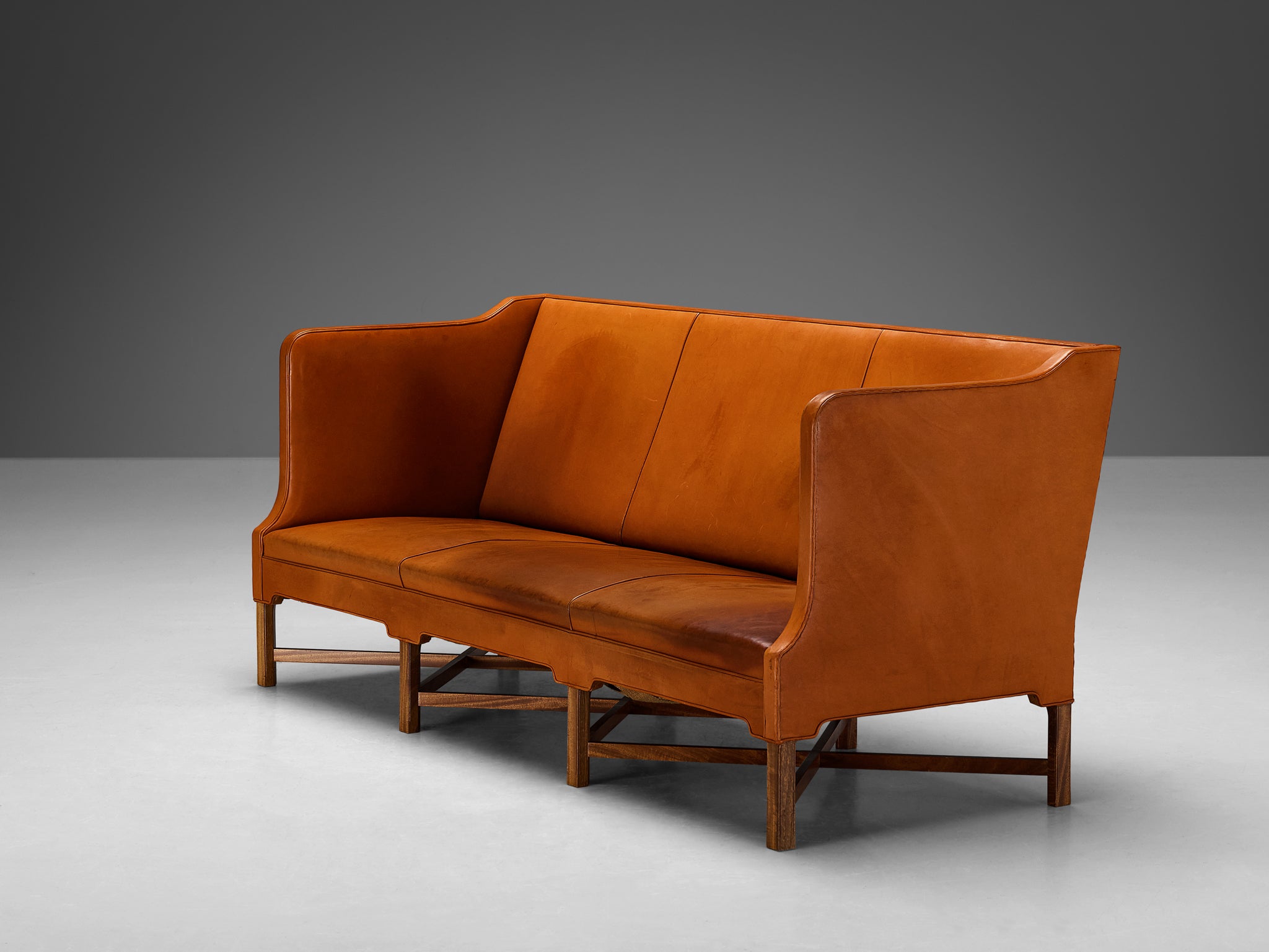Kaare Klint for Rud. Rasmussen Sofa model 4118 in Leather and Mahogany Seating Morentz