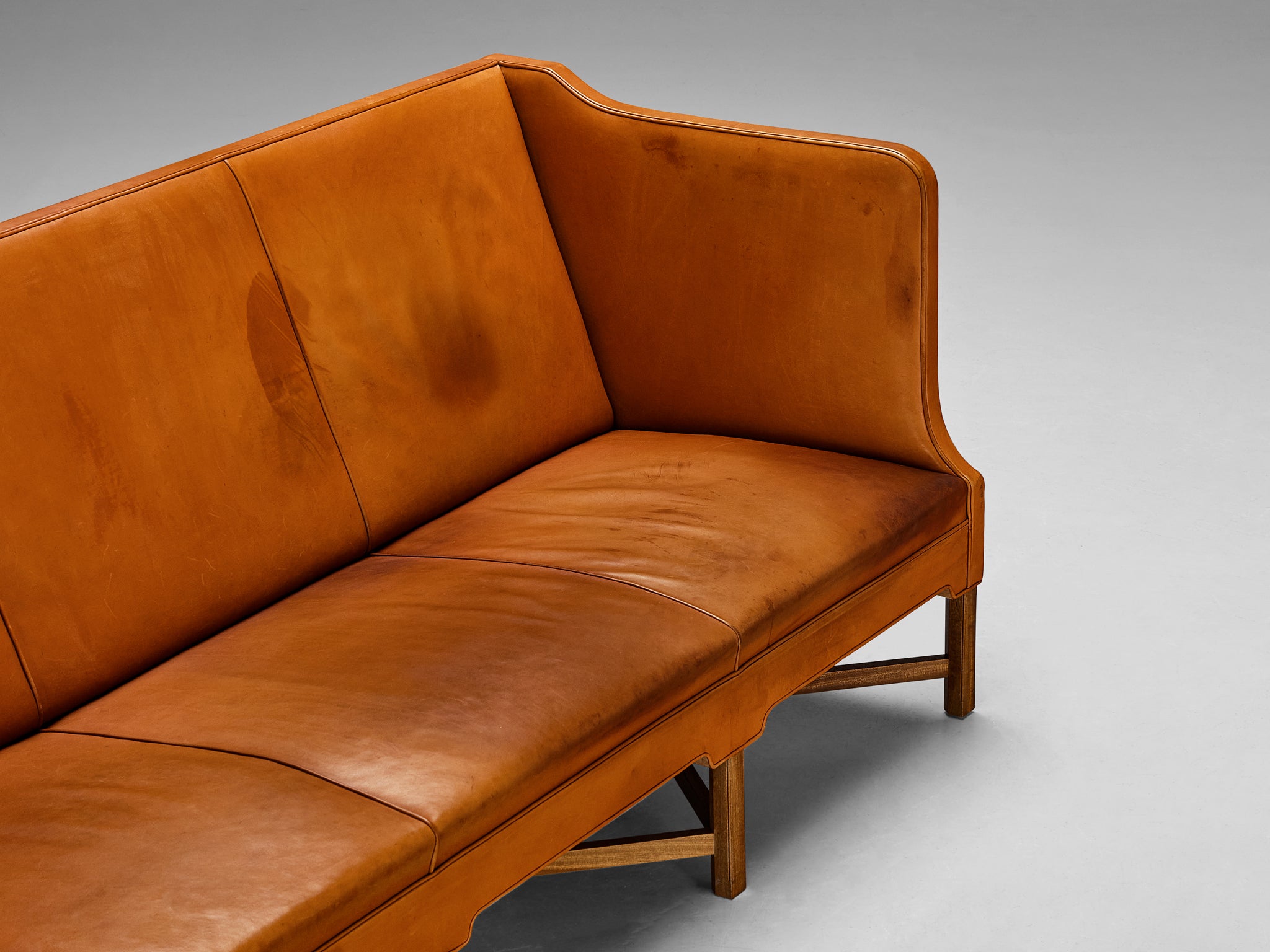 Kaare Klint for Rud. Rasmussen Sofa model 4118 in Leather and Mahogany Seating Morentz