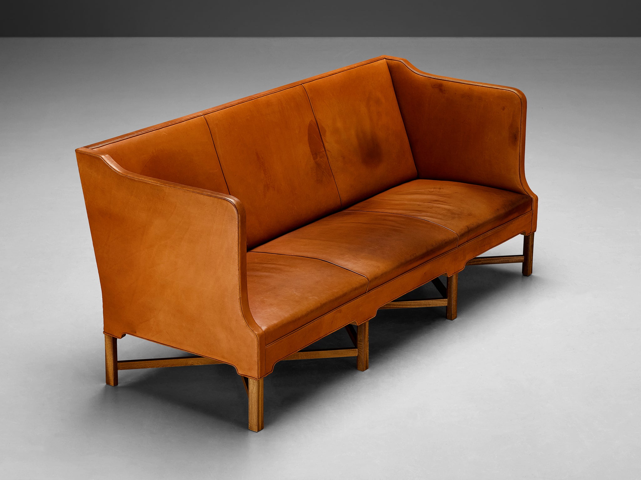 Kaare Klint for Rud. Rasmussen Sofa model 4118 in Leather and Mahogany Seating Morentz