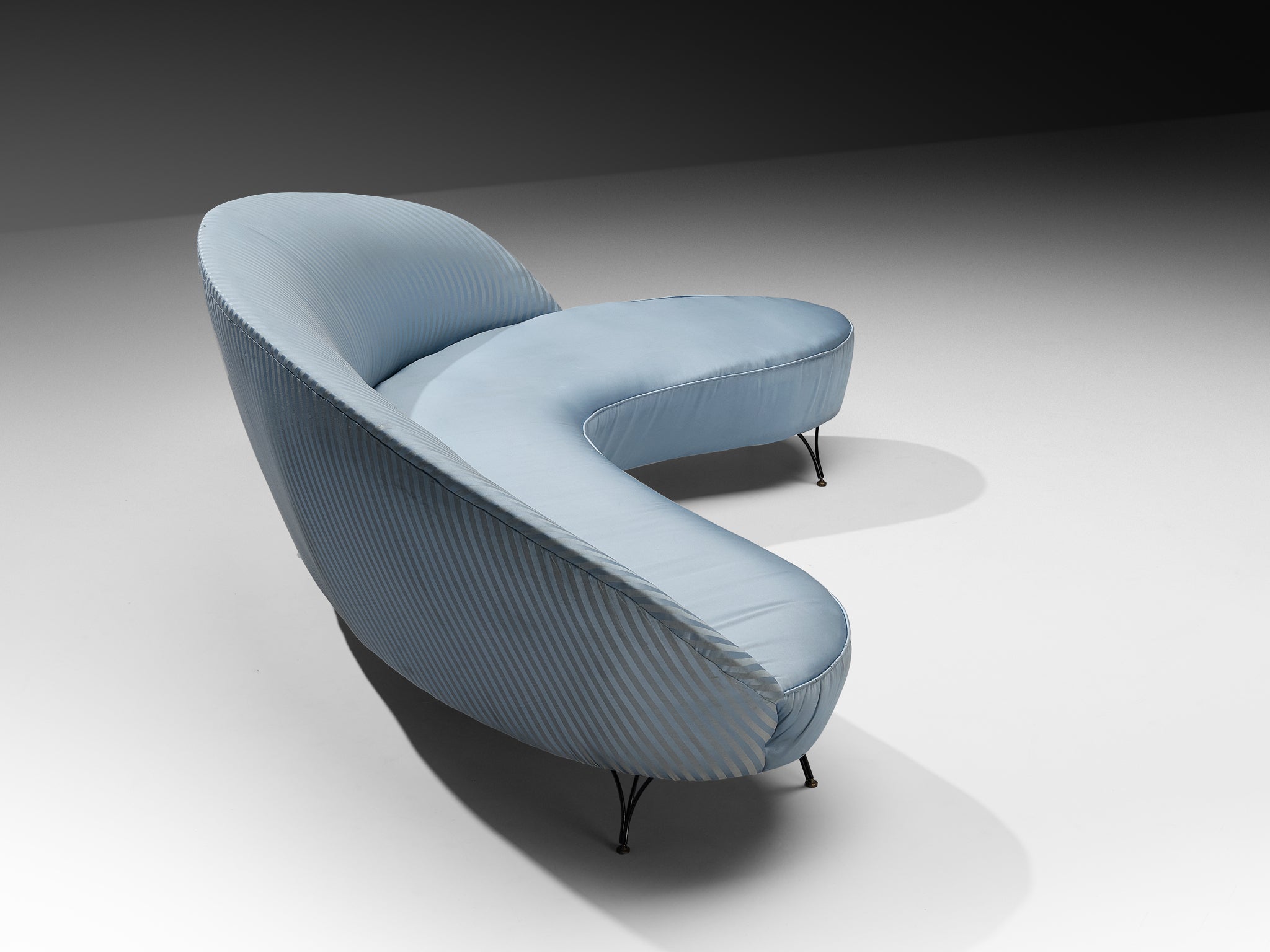Italian Freeform Curved Sofa in Light Blue Upholstery Seating Morentz