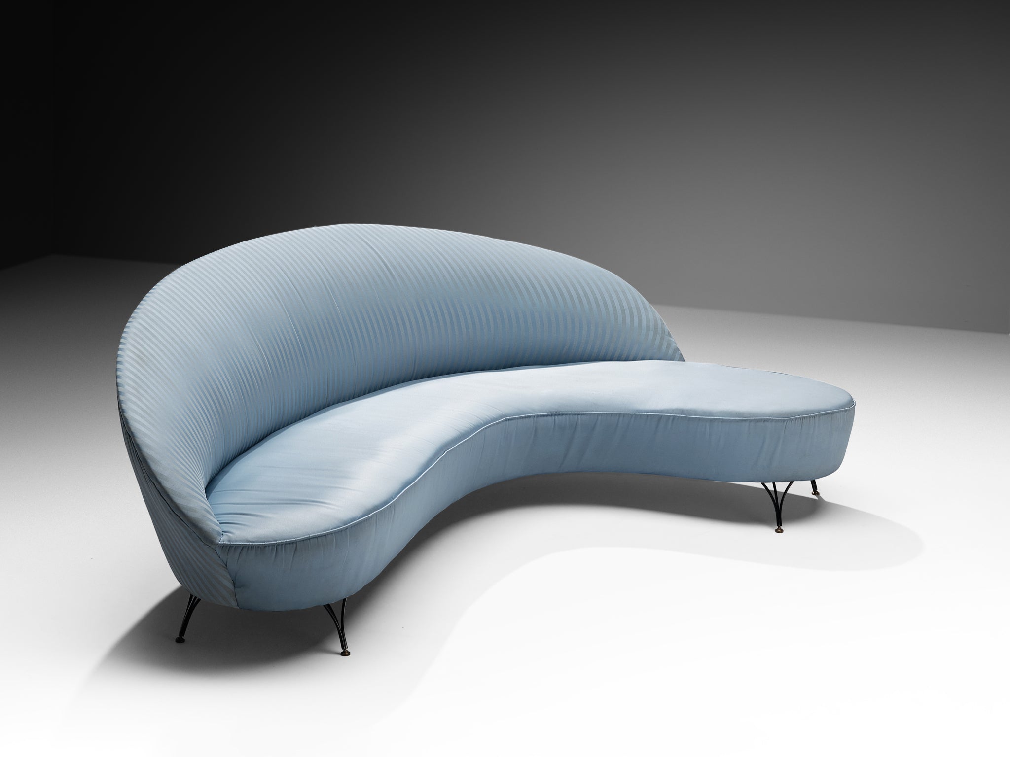 Italian Freeform Curved Sofa in Light Blue Upholstery Seating Morentz
