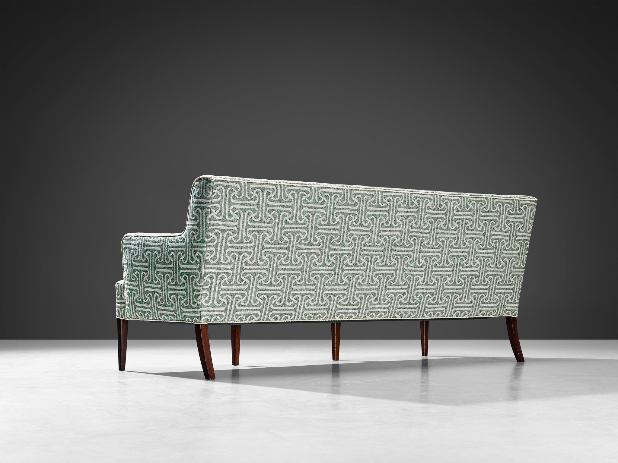 Elegant Danish Modern 1950s Sofa in Light Green Patterned Upholstery Seating Morentz