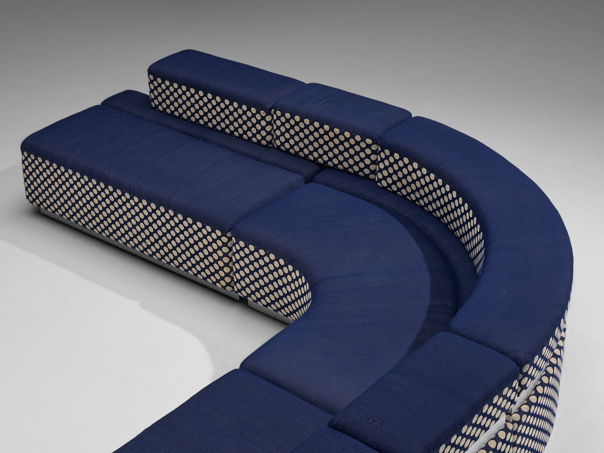 Postmodern Italian Sectional Sofa in Blue and Off-White Dots Upholstery seating Morentz