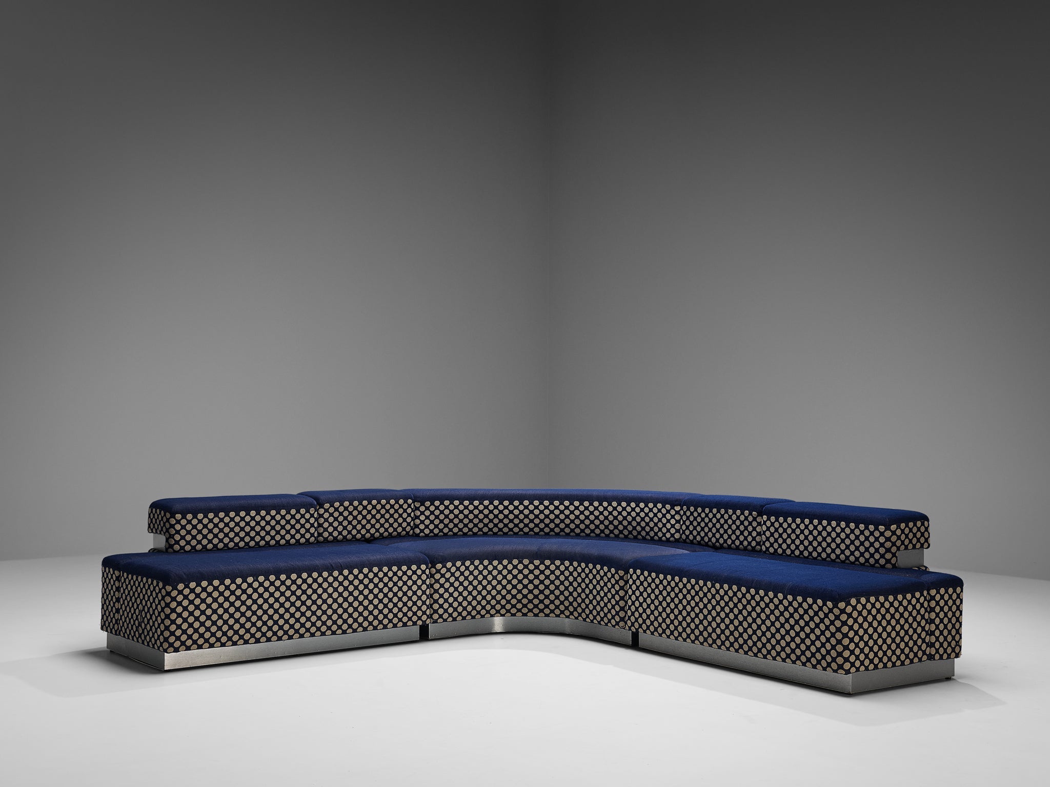 Postmodern Italian Sectional Sofa in Blue and Off-White Dots Upholstery seating Morentz