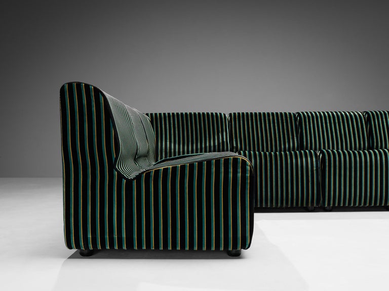 Italian Modular Sofa in Striped Green Upholstery
