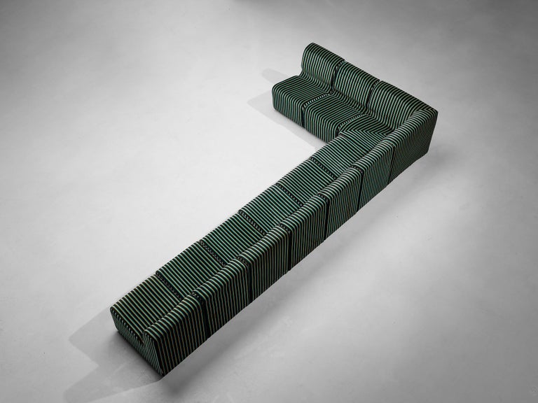 Italian Modular Sofa in Striped Green Upholstery