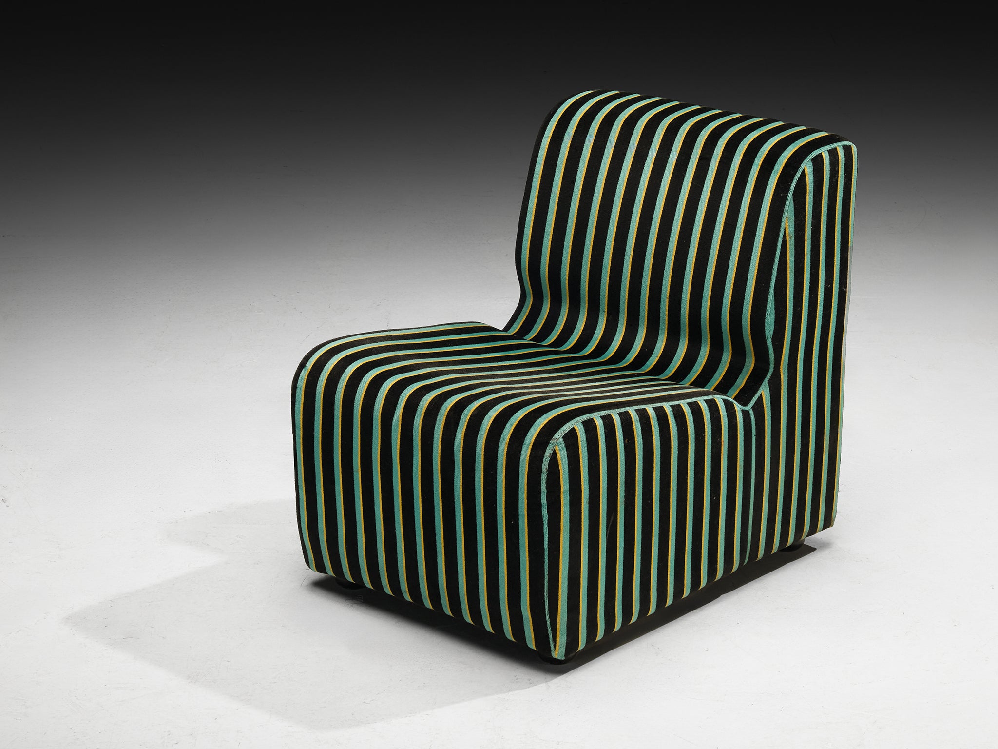 1980s Post-Modern Italian Sectional Sofa Green Yellow Black Striped Velvet Seating Morentz