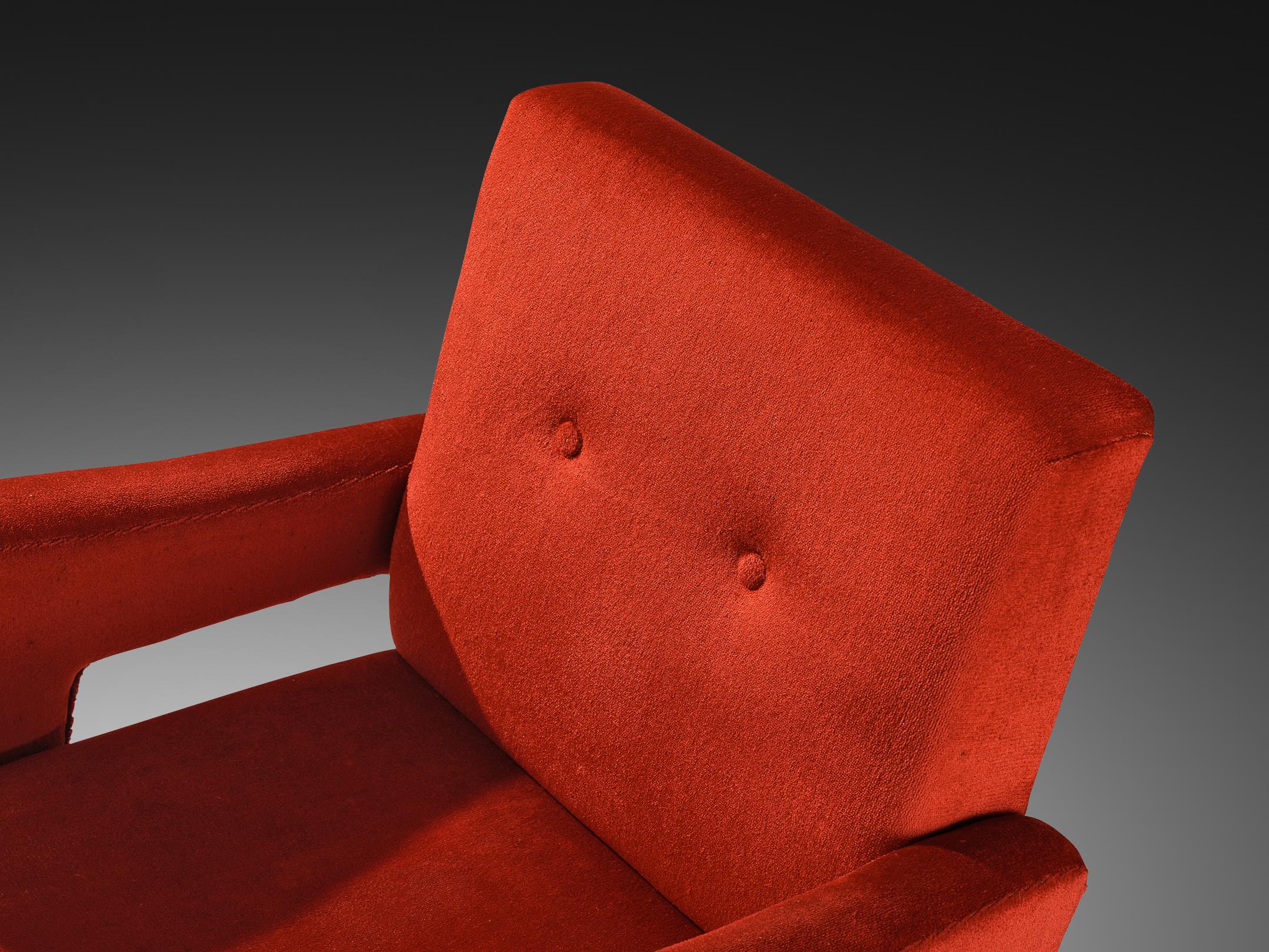 Mid-Century Armchair in Red Velvet Upholstery seating Morentz