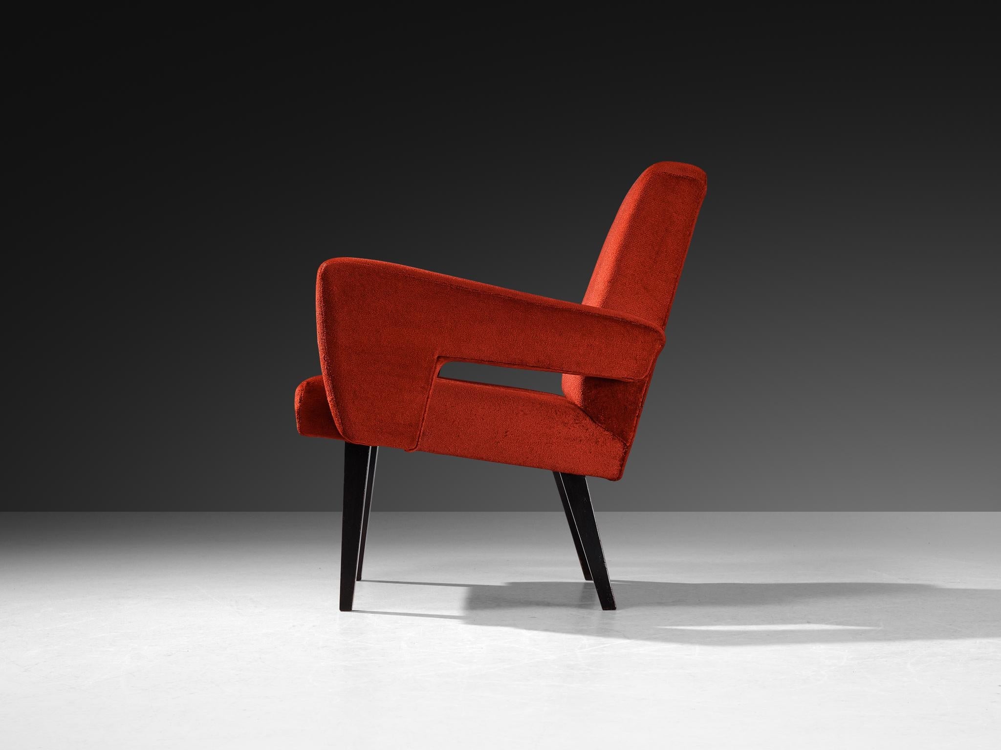 Mid-Century Armchair in Red Velvet Upholstery seating Morentz