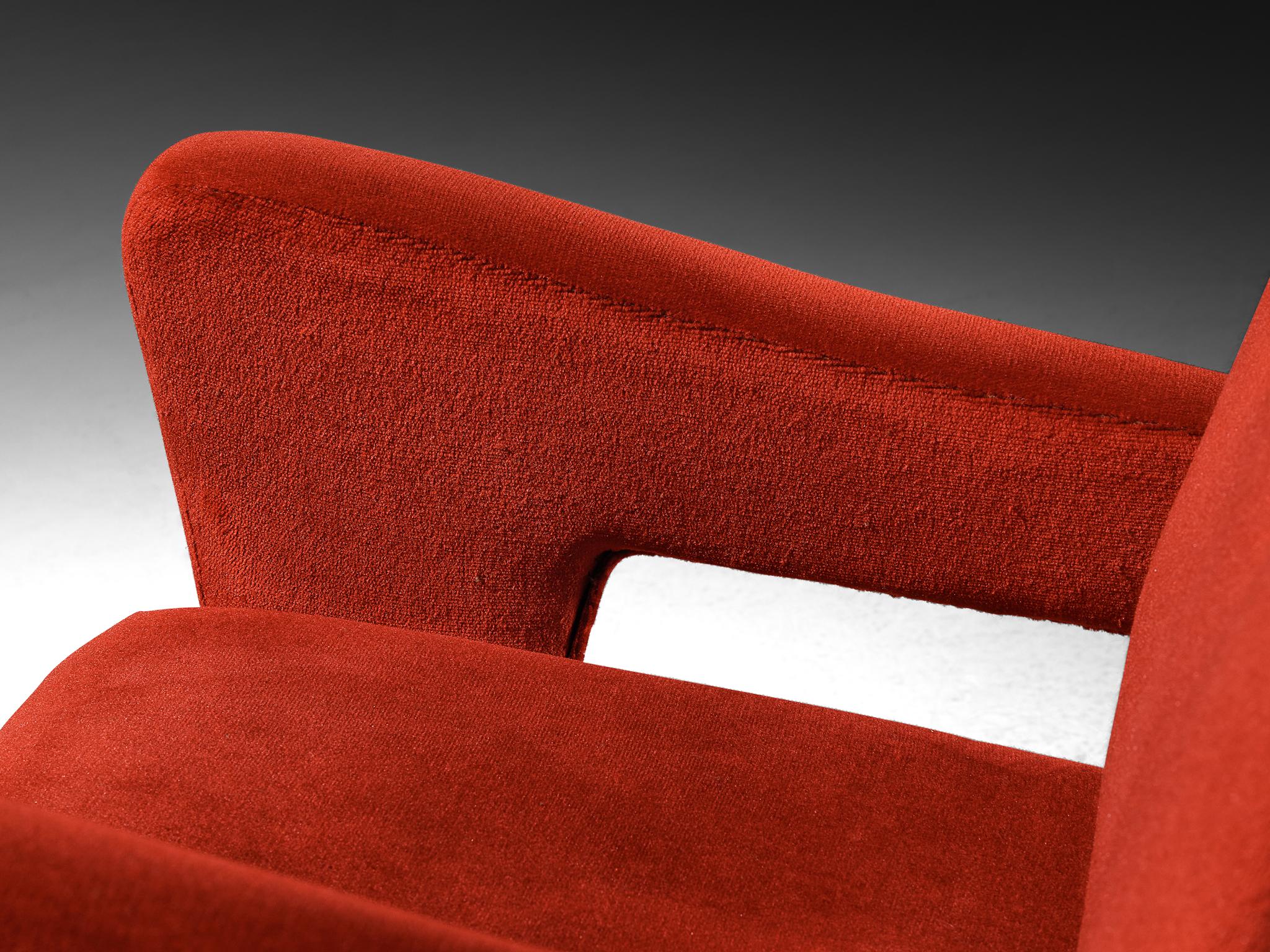 Mid-Century Armchair in Red Velvet Upholstery seating Morentz