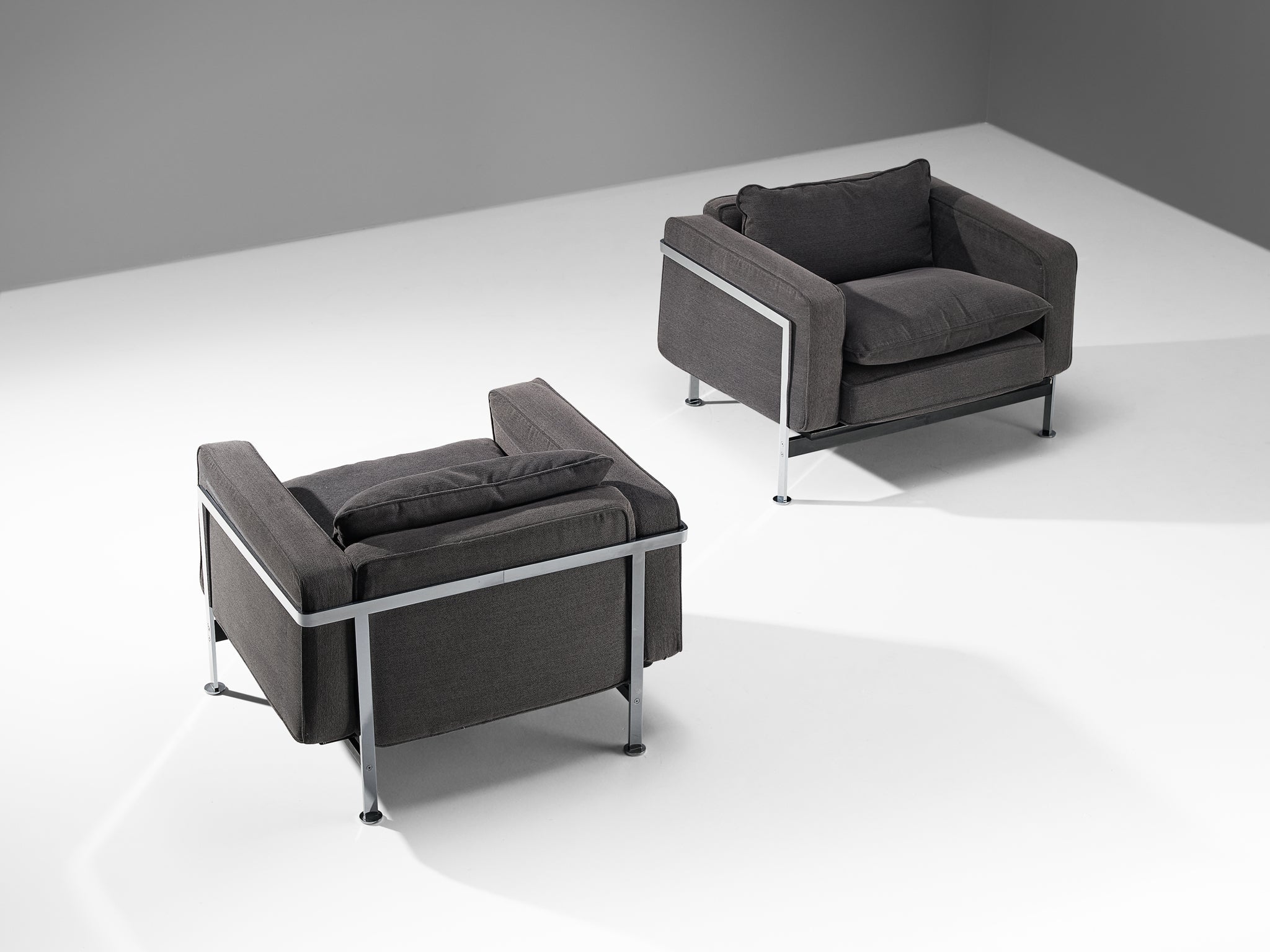 Robert Haussmann for De Sede Pair of Lounge Chairs in Grey Fabric and Steel seating Morentz
