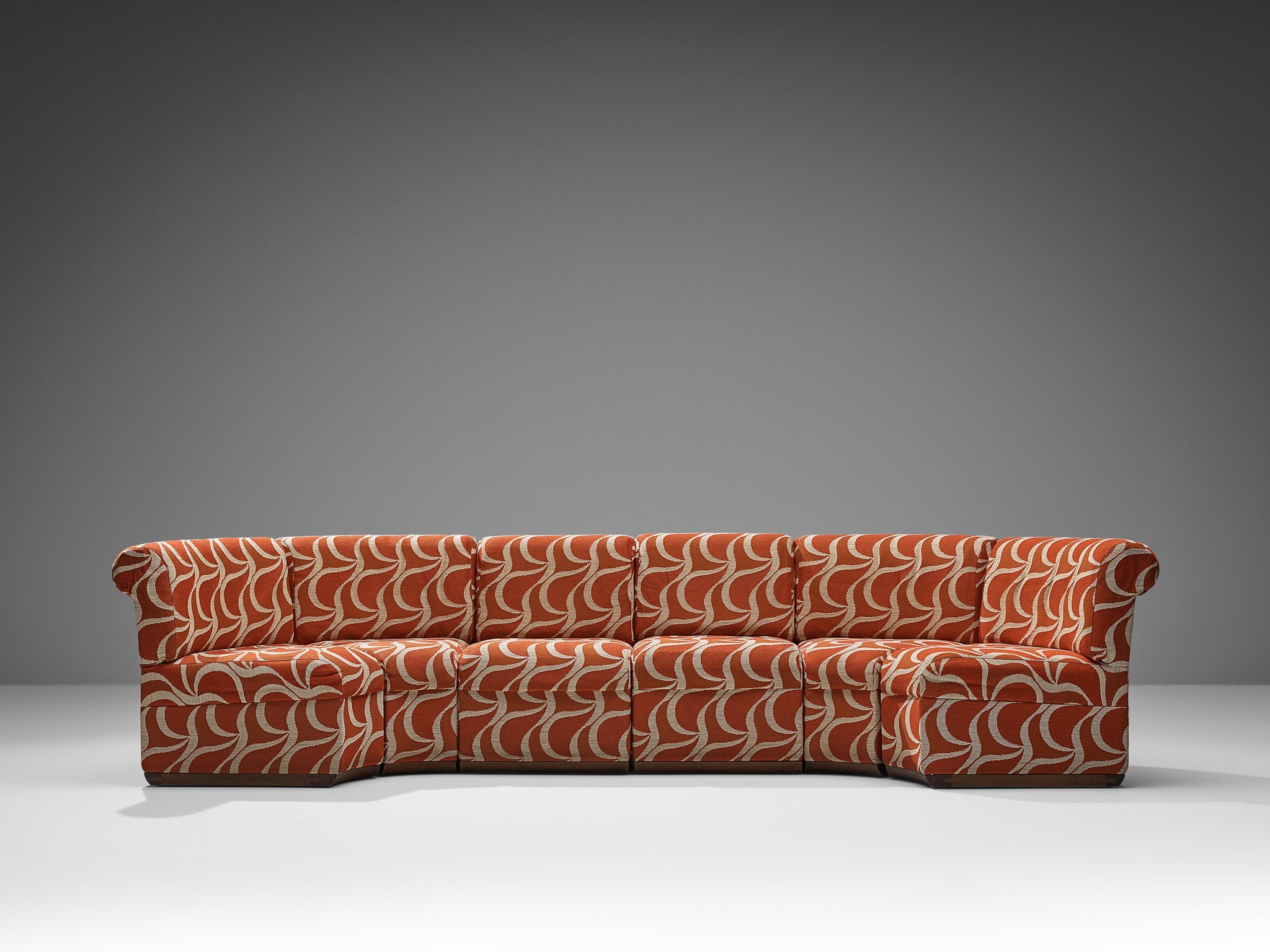 Italian Sectional Sofa in Red Orange Patterned Upholstery seating Morentz