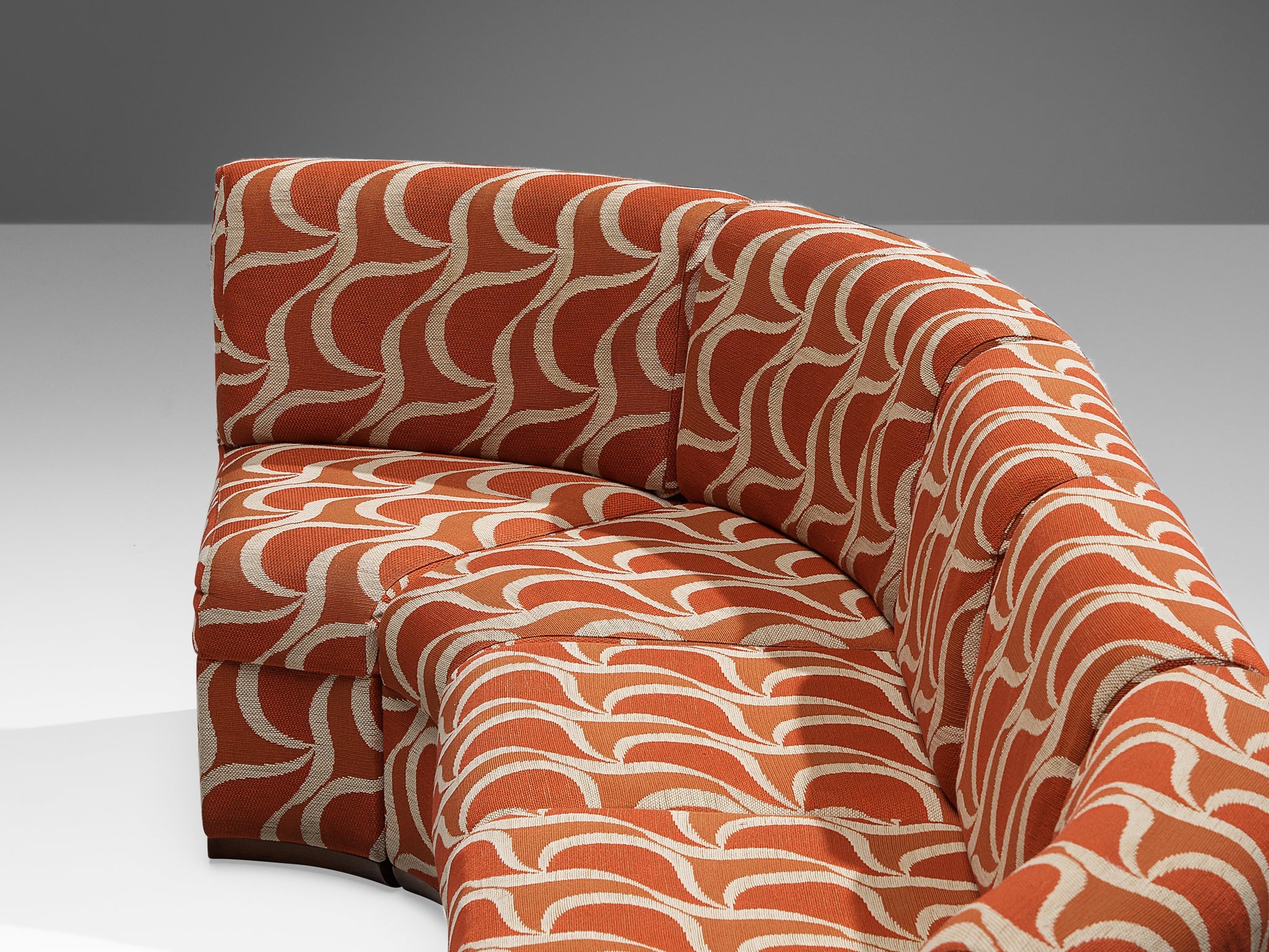 Italian Sectional Sofa in Red Orange Patterned Upholstery seating Morentz
