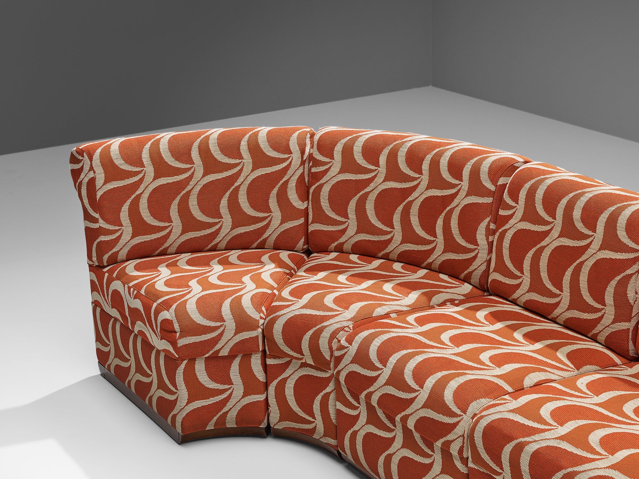 Italian Sectional Sofa in Red Orange Patterned Upholstery seating Morentz