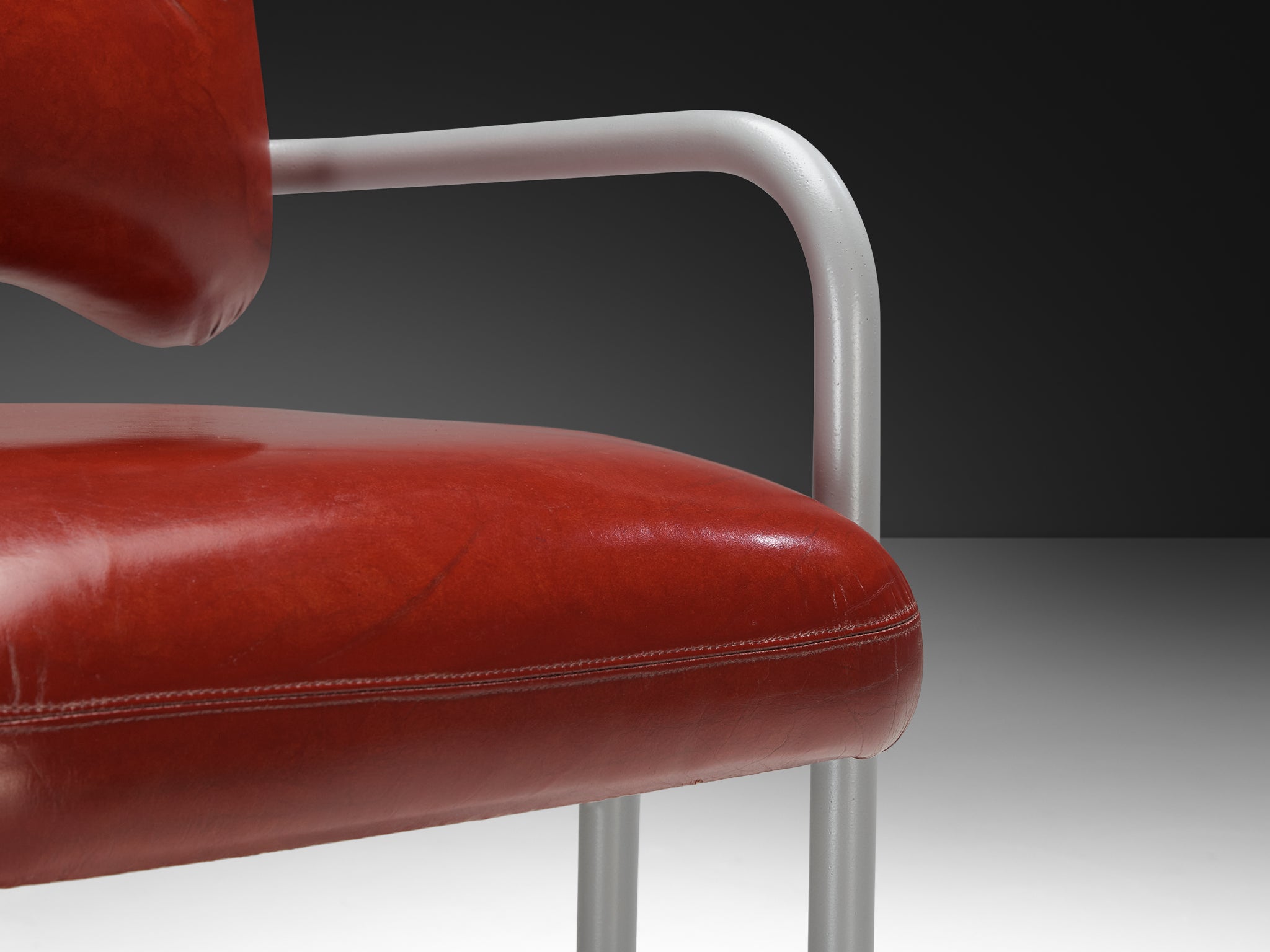 Kwok Hoi Chan for Steiner Pair of Dining Chairs in Red Leather Seating Morentz