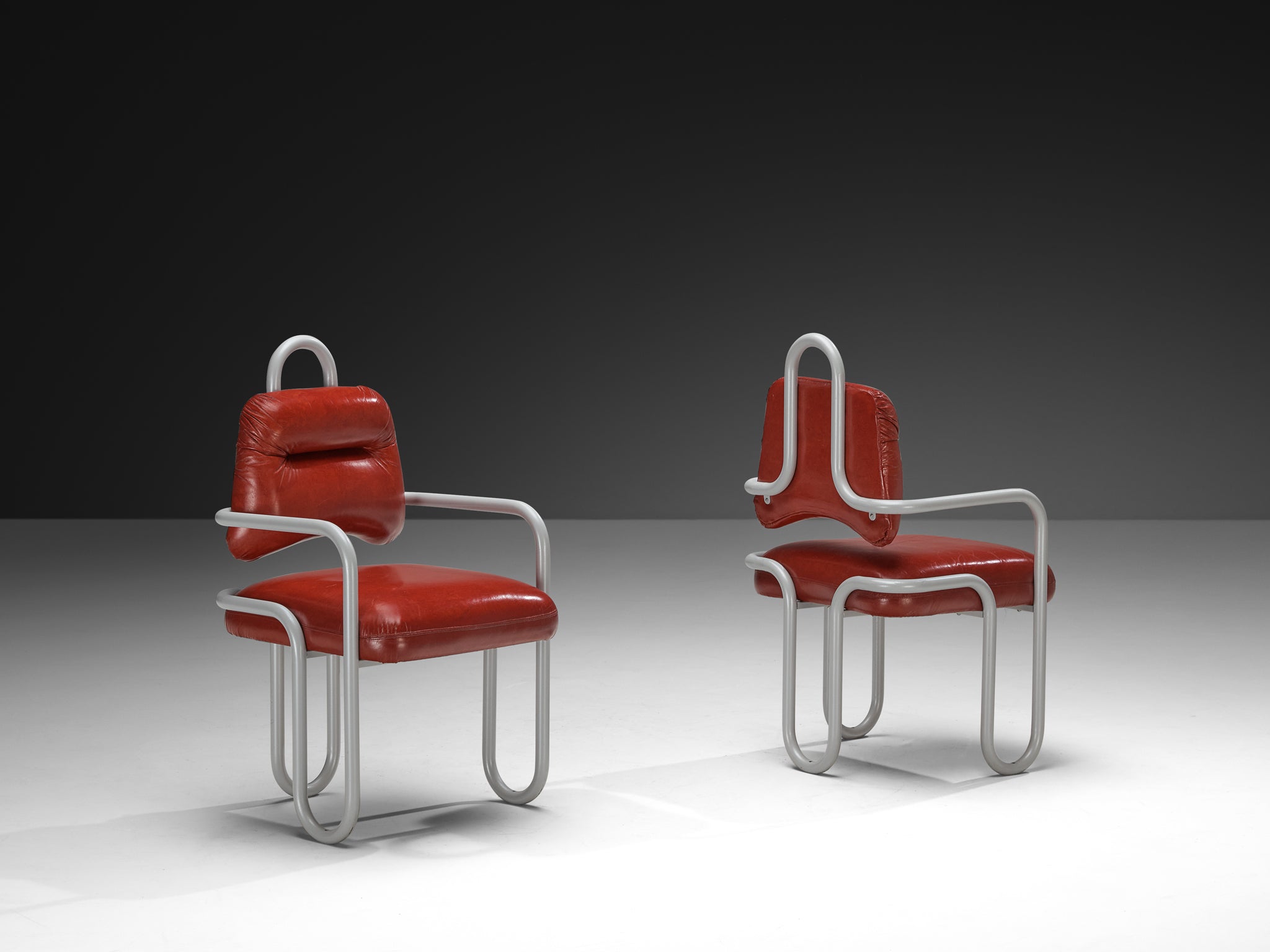 Kwok Hoi Chan for Steiner Pair of Dining Chairs in Red Leather Seating Morentz