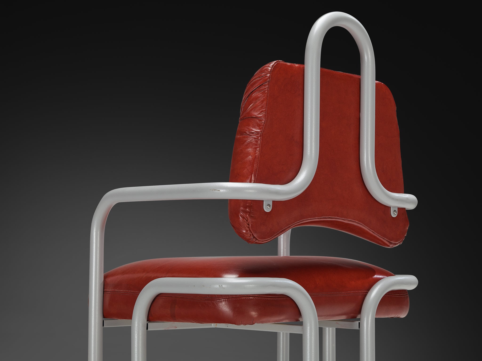 Kwok Hoi Chan for Steiner Pair of Dining Chairs in Red Leather Seating Morentz