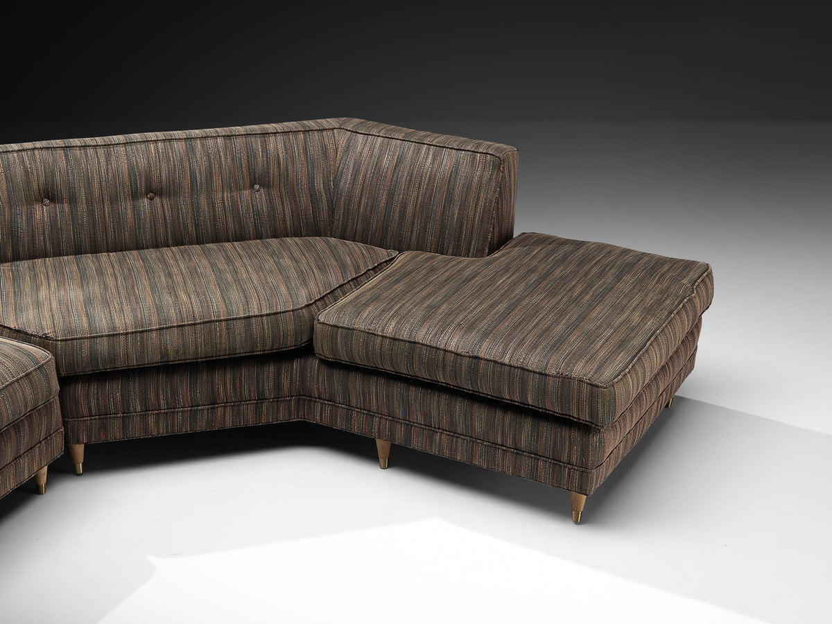 Mid-Century American Sectional Corner Sofa in Finely Striped Upholstery Seating Morentz