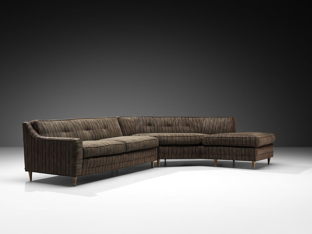 Mid-Century American Sectional Corner Sofa in Finely Striped Upholstery Seating Morentz