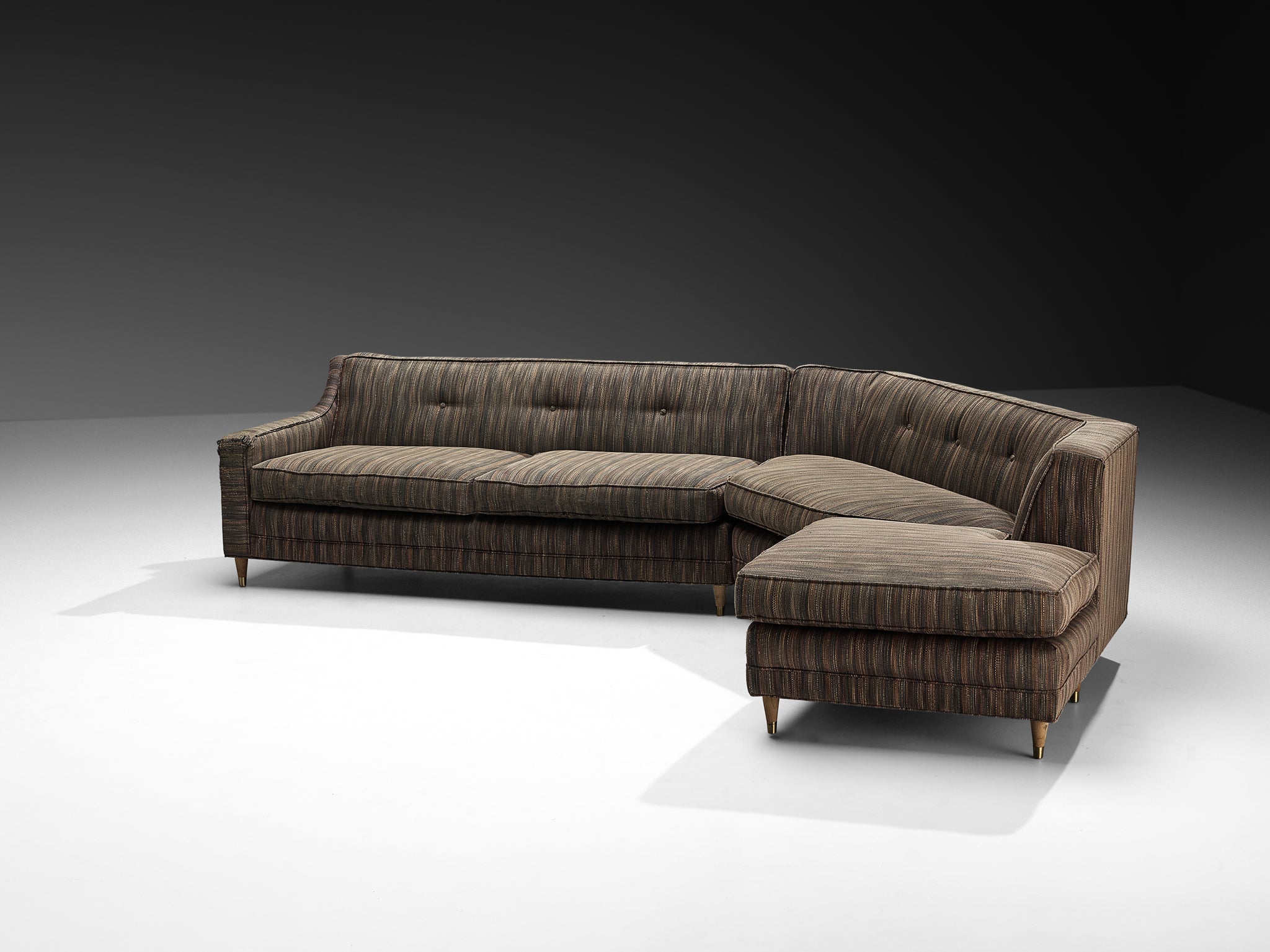 Mid-Century American Sectional Corner Sofa in Finely Striped Upholstery Seating Morentz