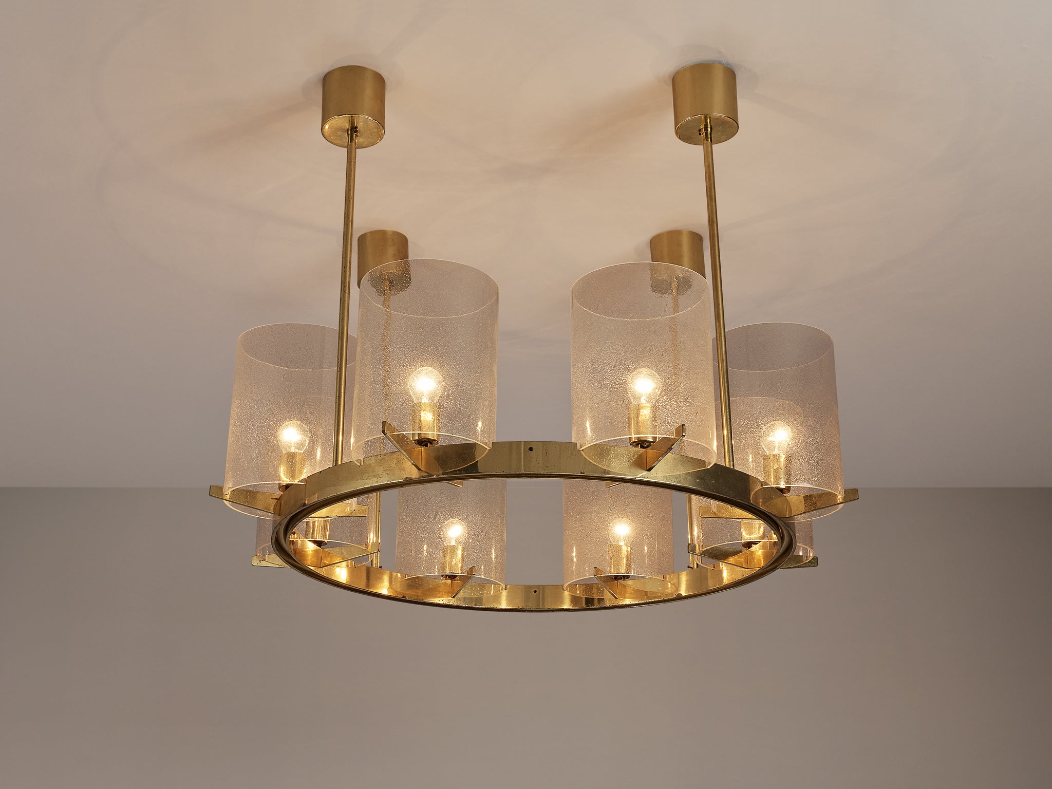 Hans-Agne Jakobsson Chandelier in Brass and Blown Glass Lighting Morentz
