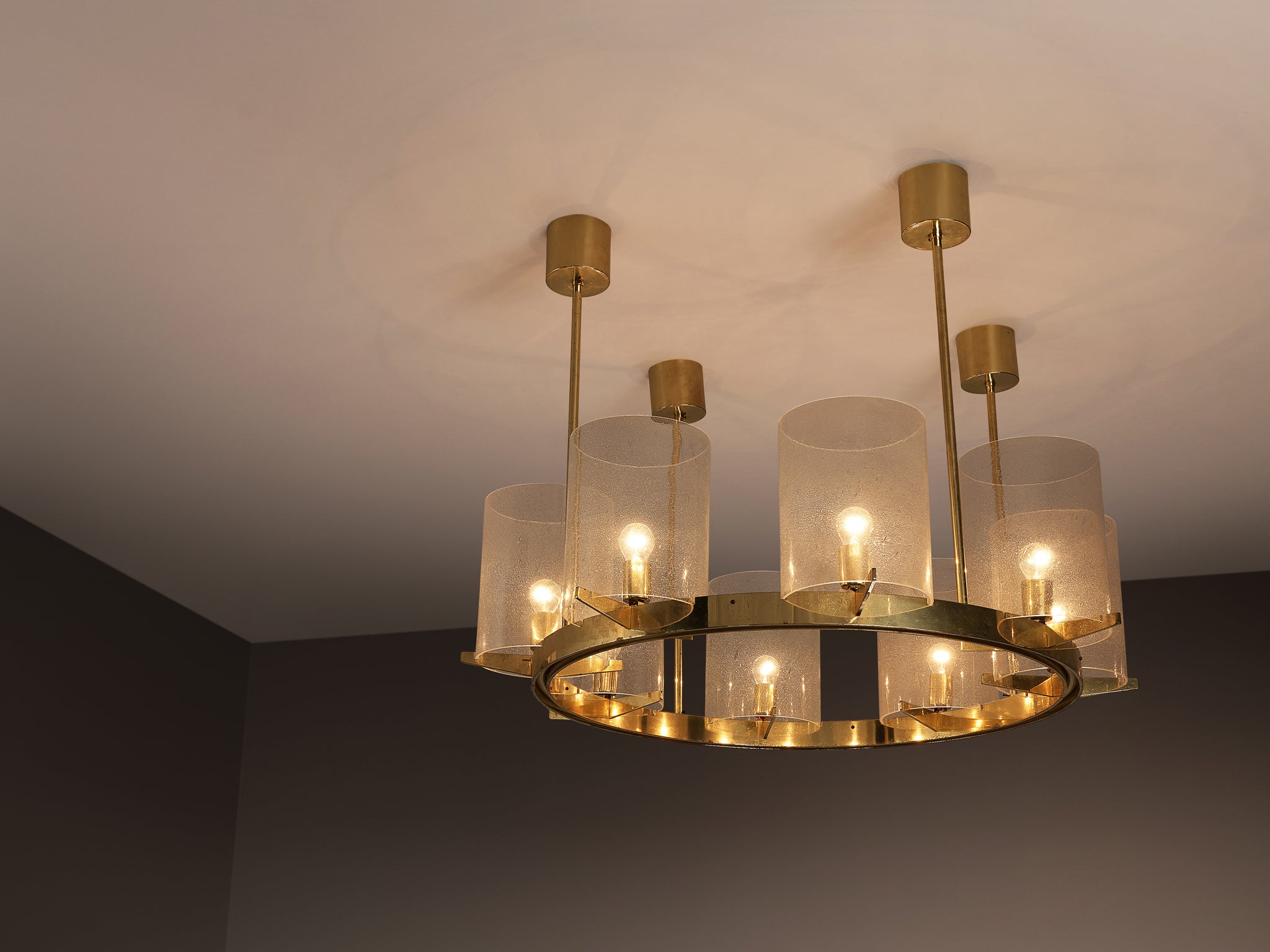 Hans-Agne Jakobsson Chandelier in Brass and Blown Glass