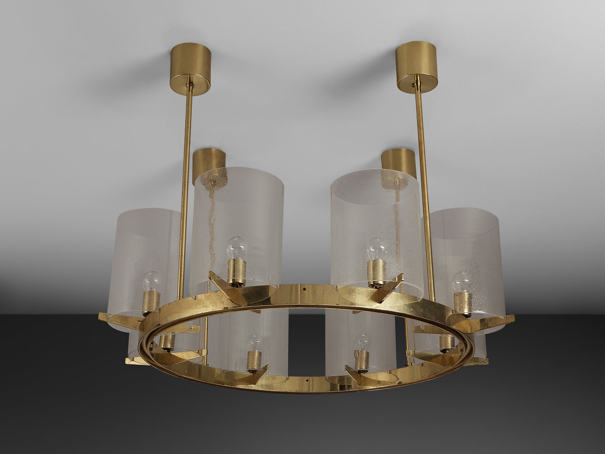 Hans-Agne Jakobsson Chandelier in Brass and Blown Glass