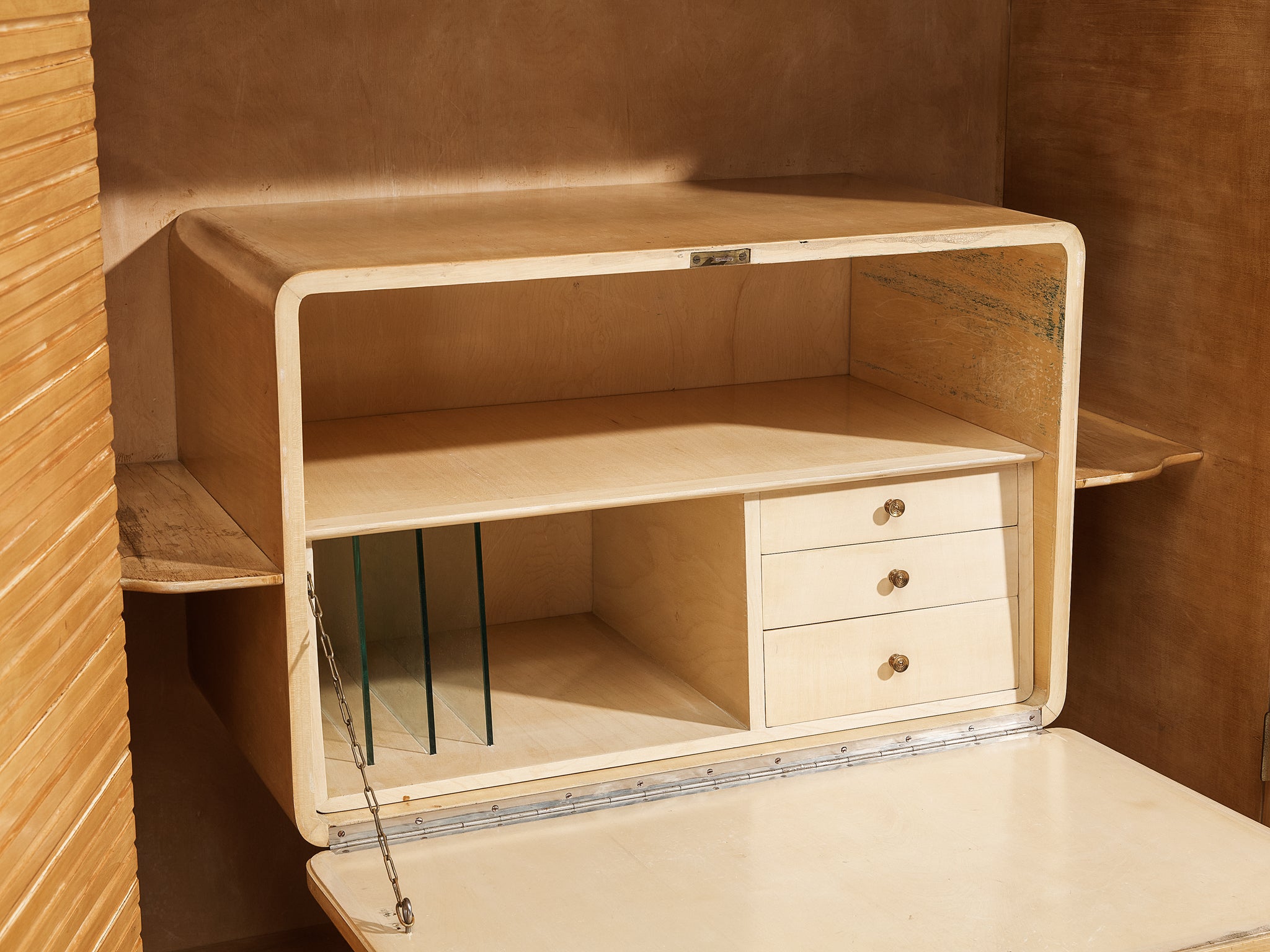 Unique Italian Large Wall Unit with Writing Desk in Maple and Birch Case pieces and storage cabinets Morentz