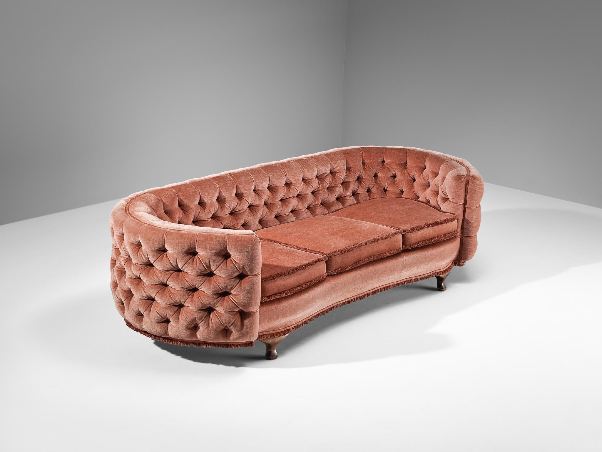 French Curved Sofa in Pink Mohair