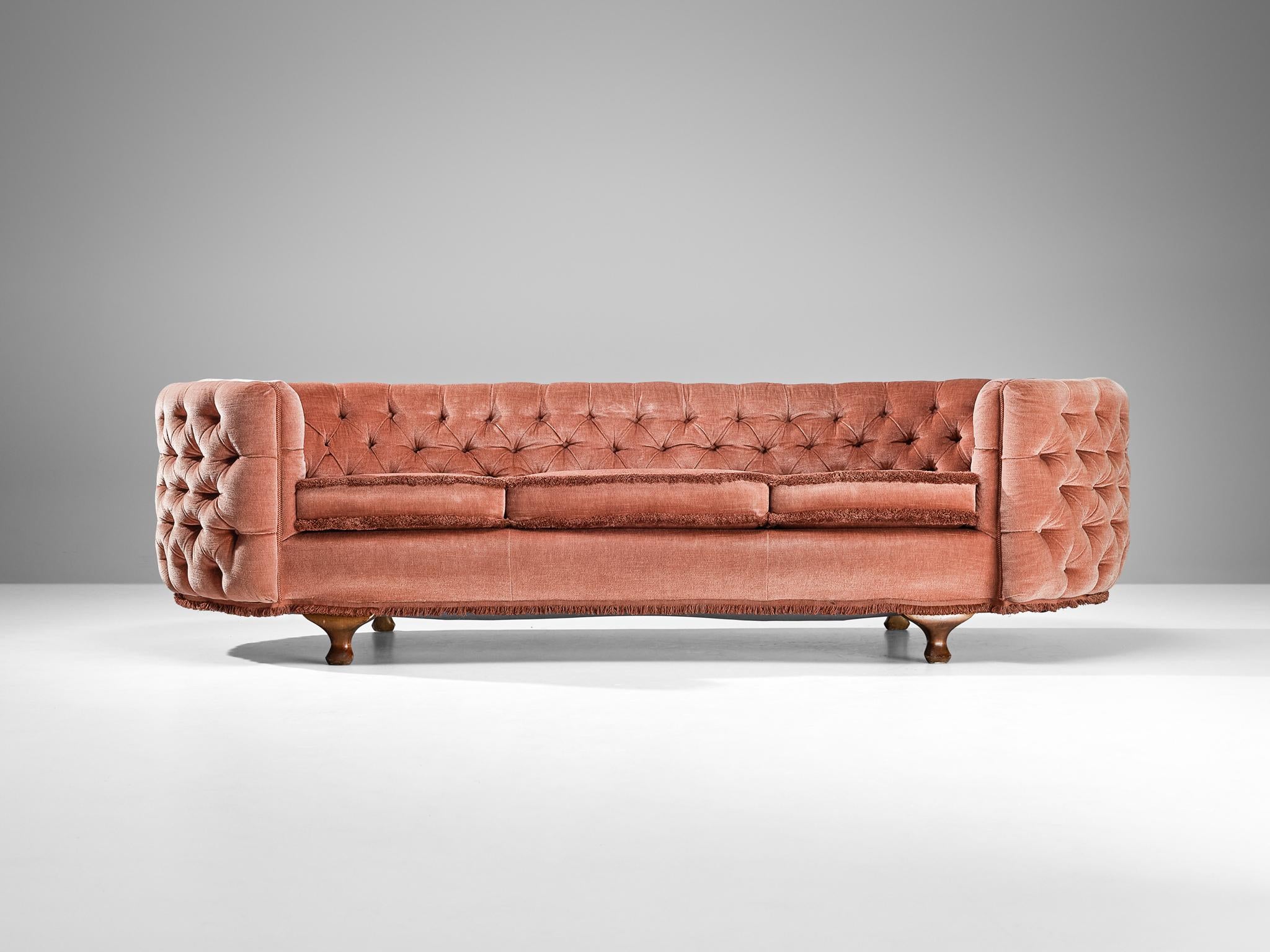 French Curved Sofa in Pink Mohair