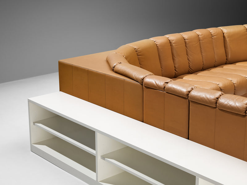 Custom-made De Sede Living Room Sofa Unit in Leather and Lacquered Wood
