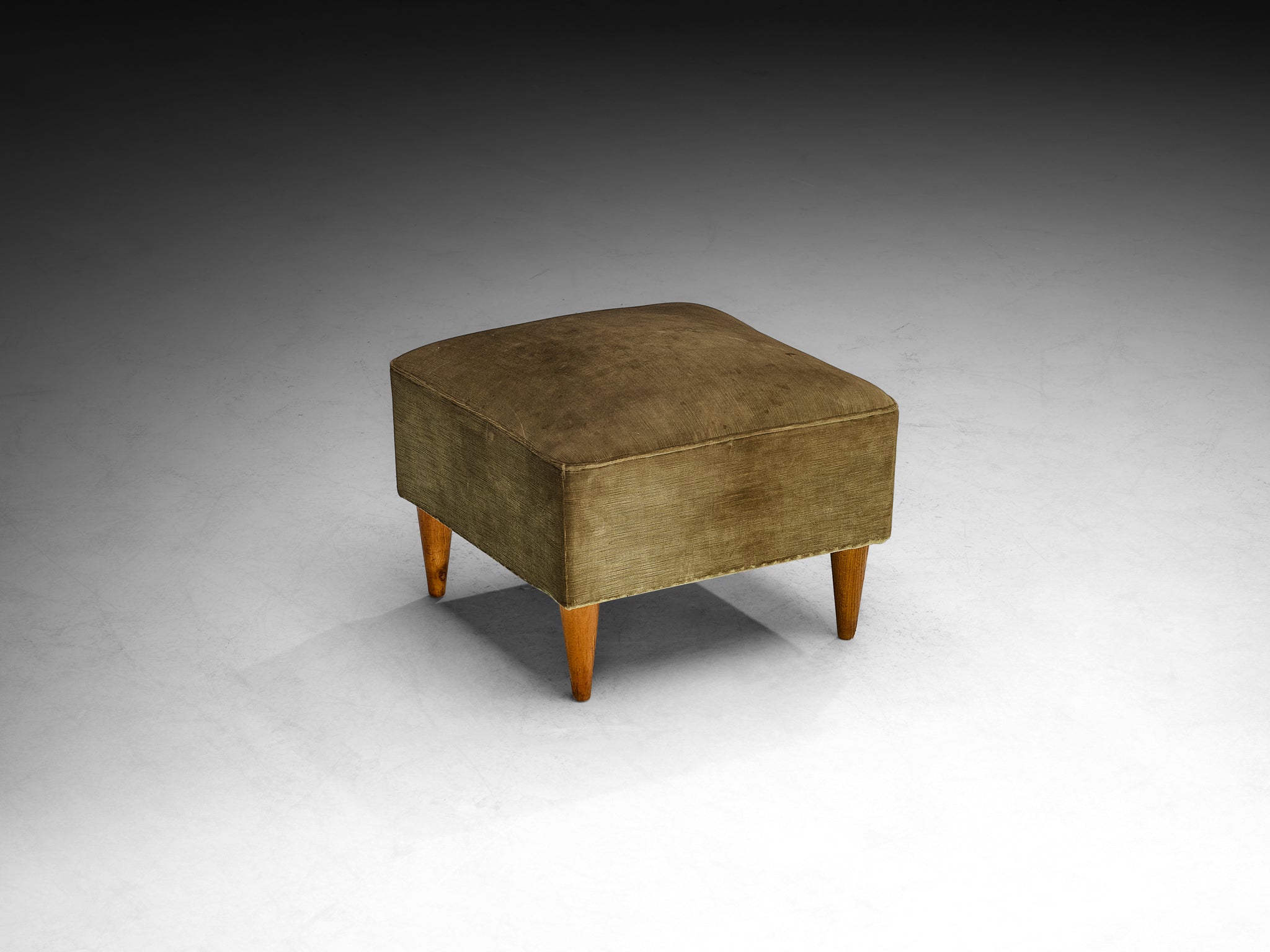 1940s Italian Ottoman in Olive Green Corduroy Velvet Seating Morentz