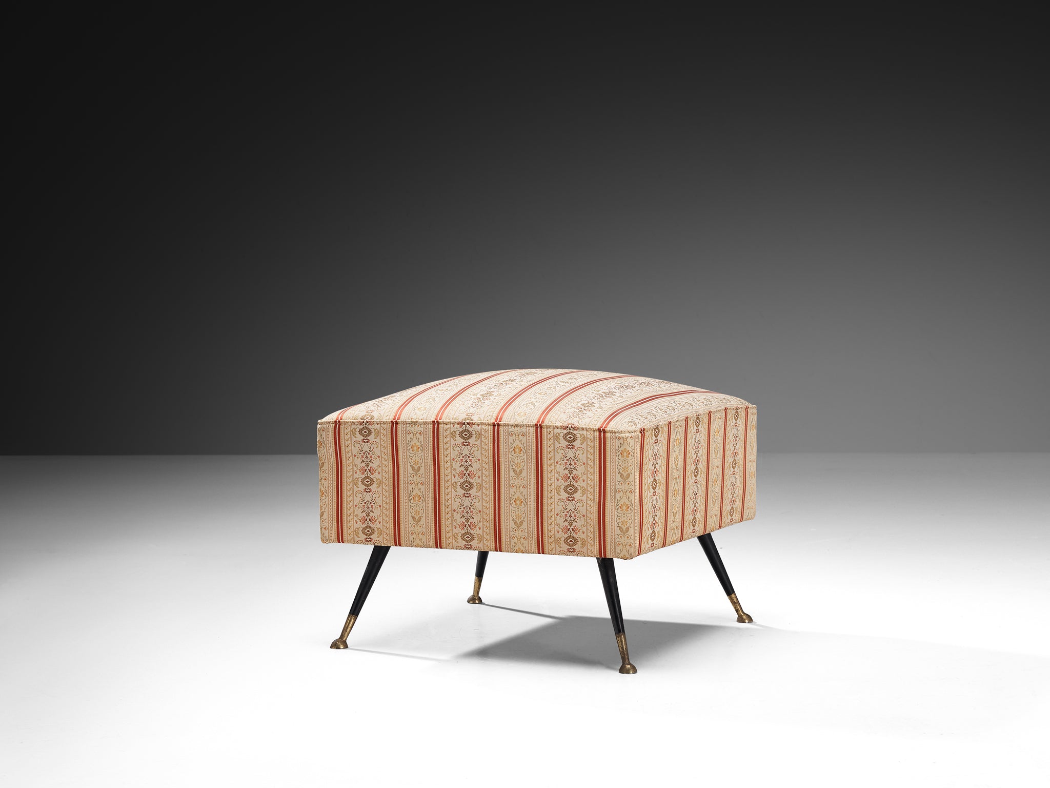 1950s Italian Ottoman in Brass and Patterned Upholstery Seating Morentz