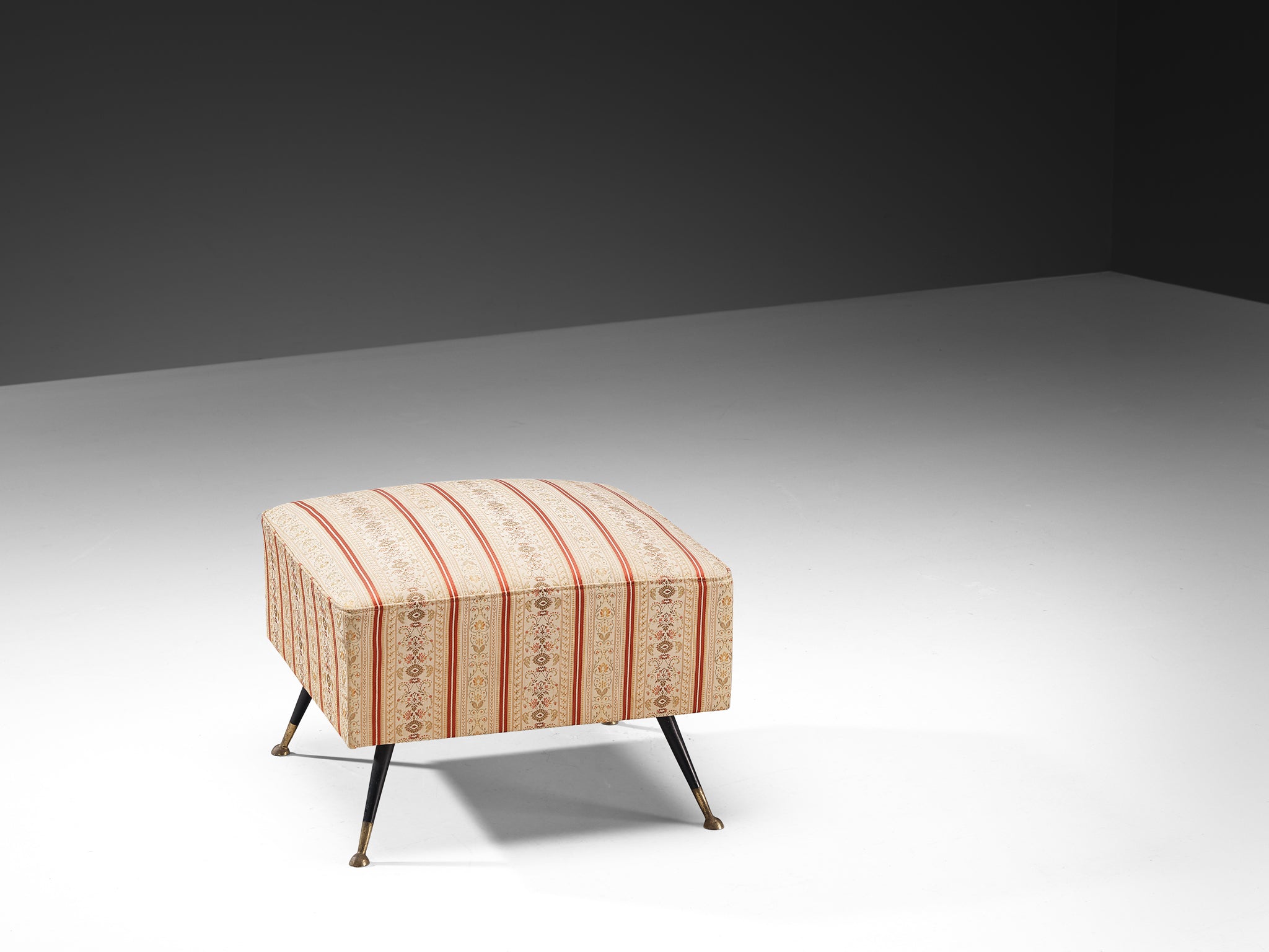 1950s Italian Ottoman in Brass and Patterned Upholstery Seating Morentz