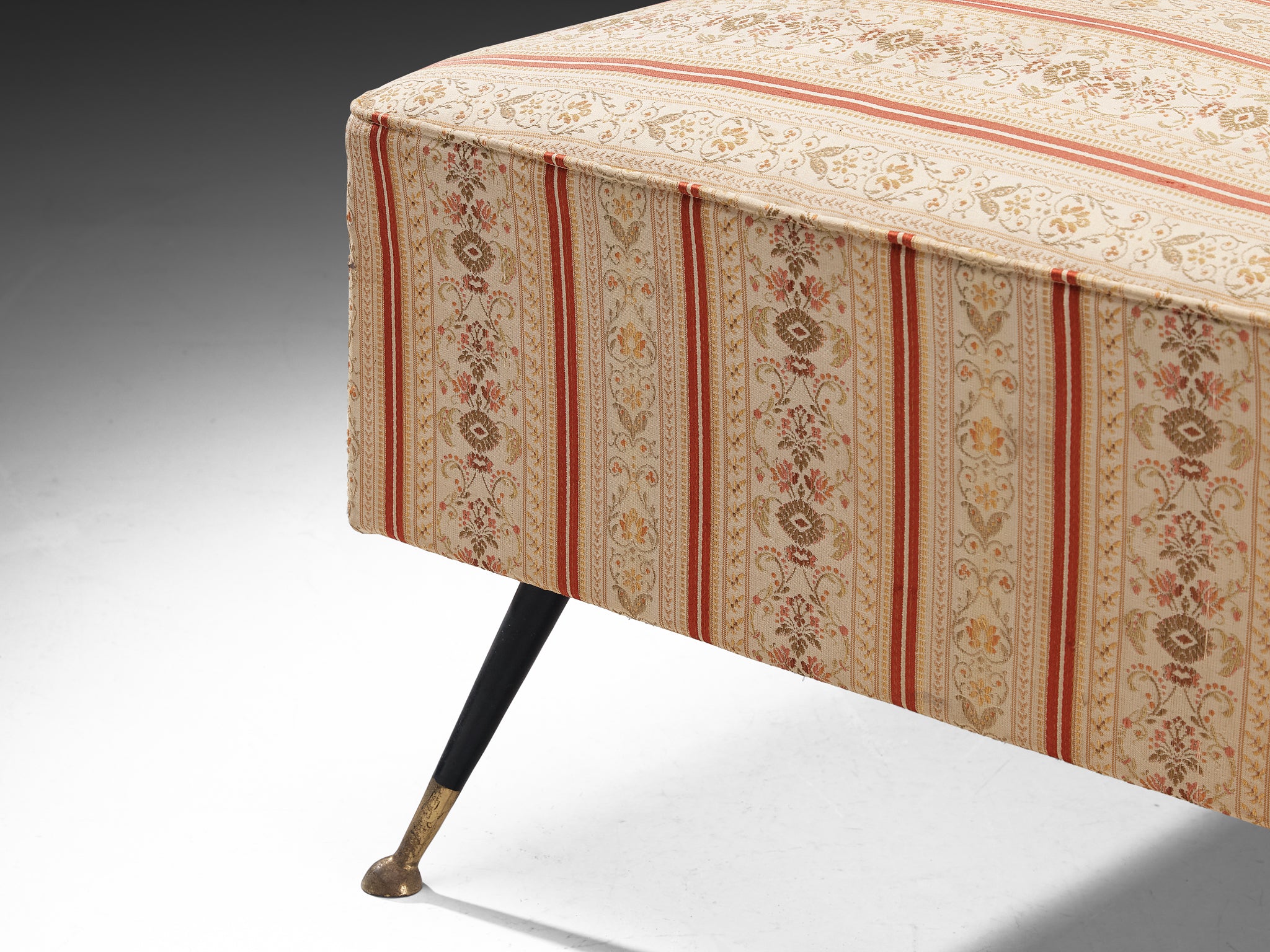 1950s Italian Ottoman in Brass and Patterned Upholstery Seating Morentz