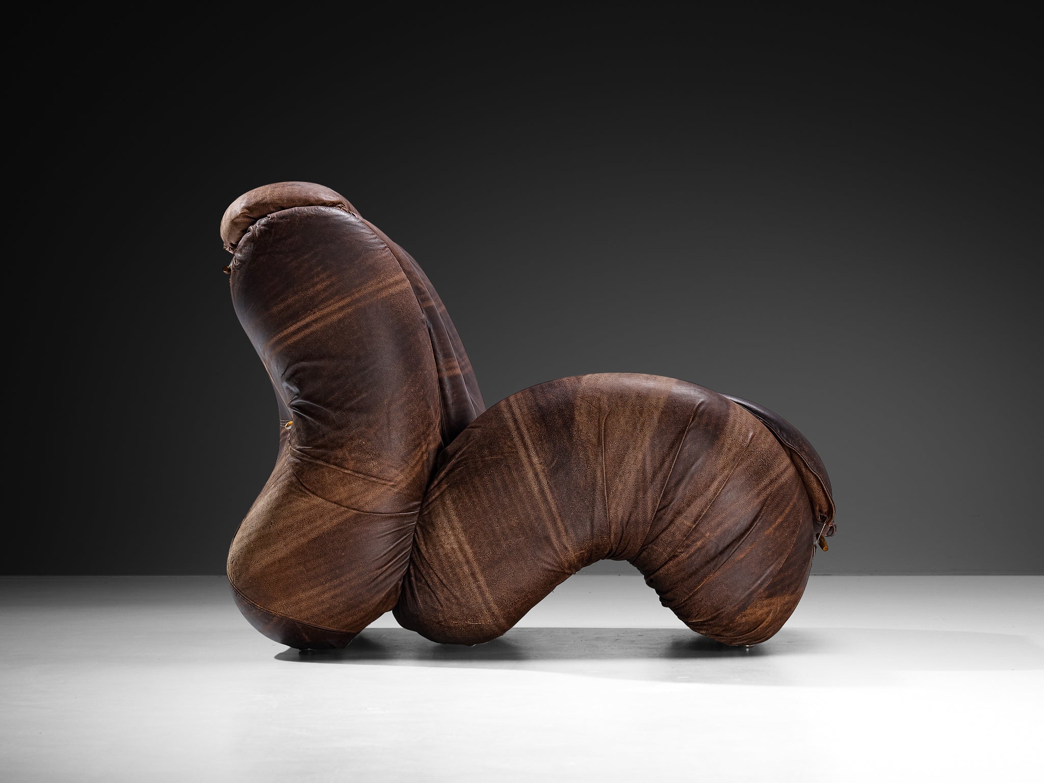 Luigi Radaelli Italian Pair of 'Tartana' Lounge Chairs in Brown Leather Seating Morentz