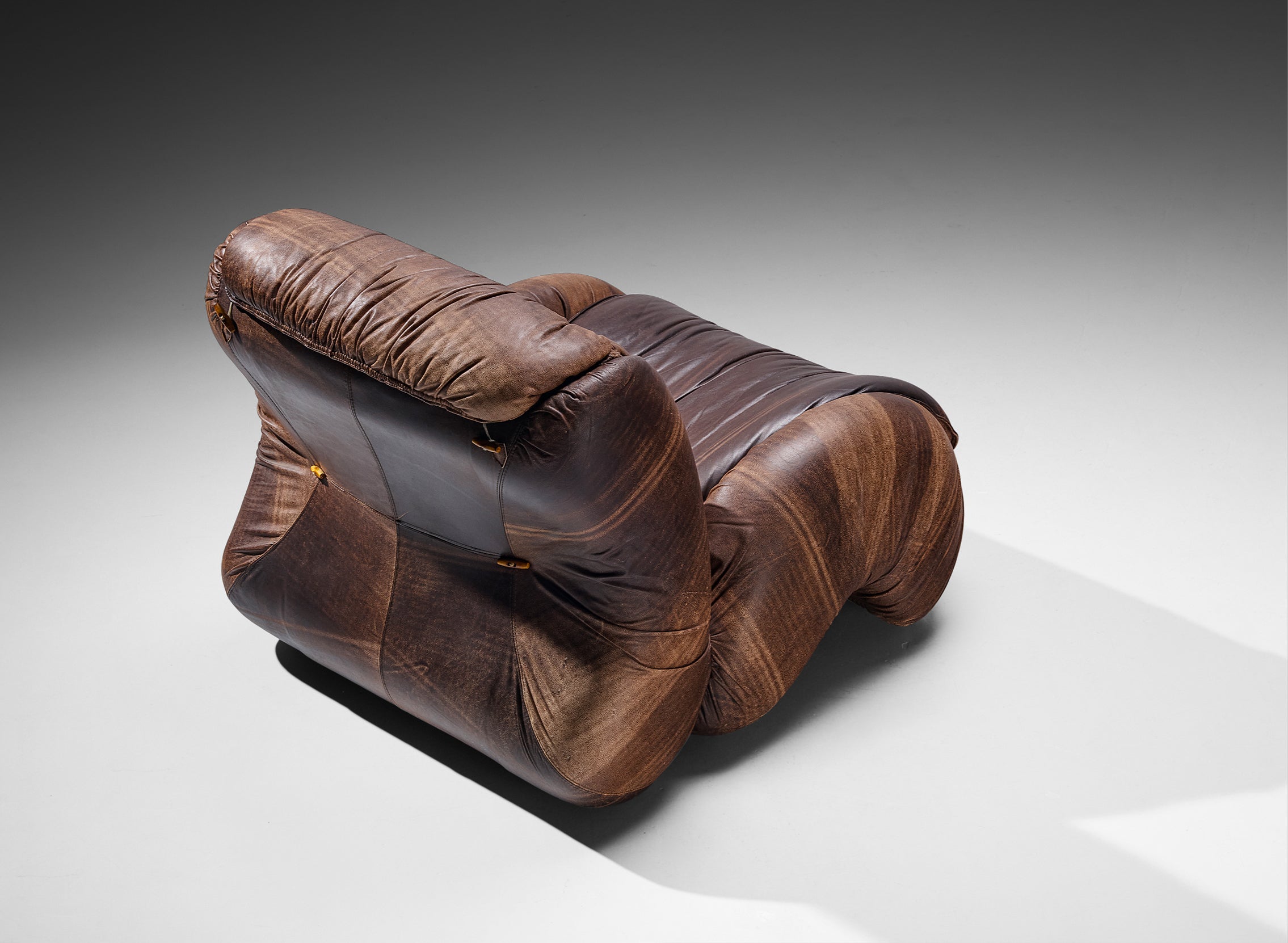 Luigi Radaelli Italian Pair of 'Tartana' Lounge Chairs in Brown Leathe